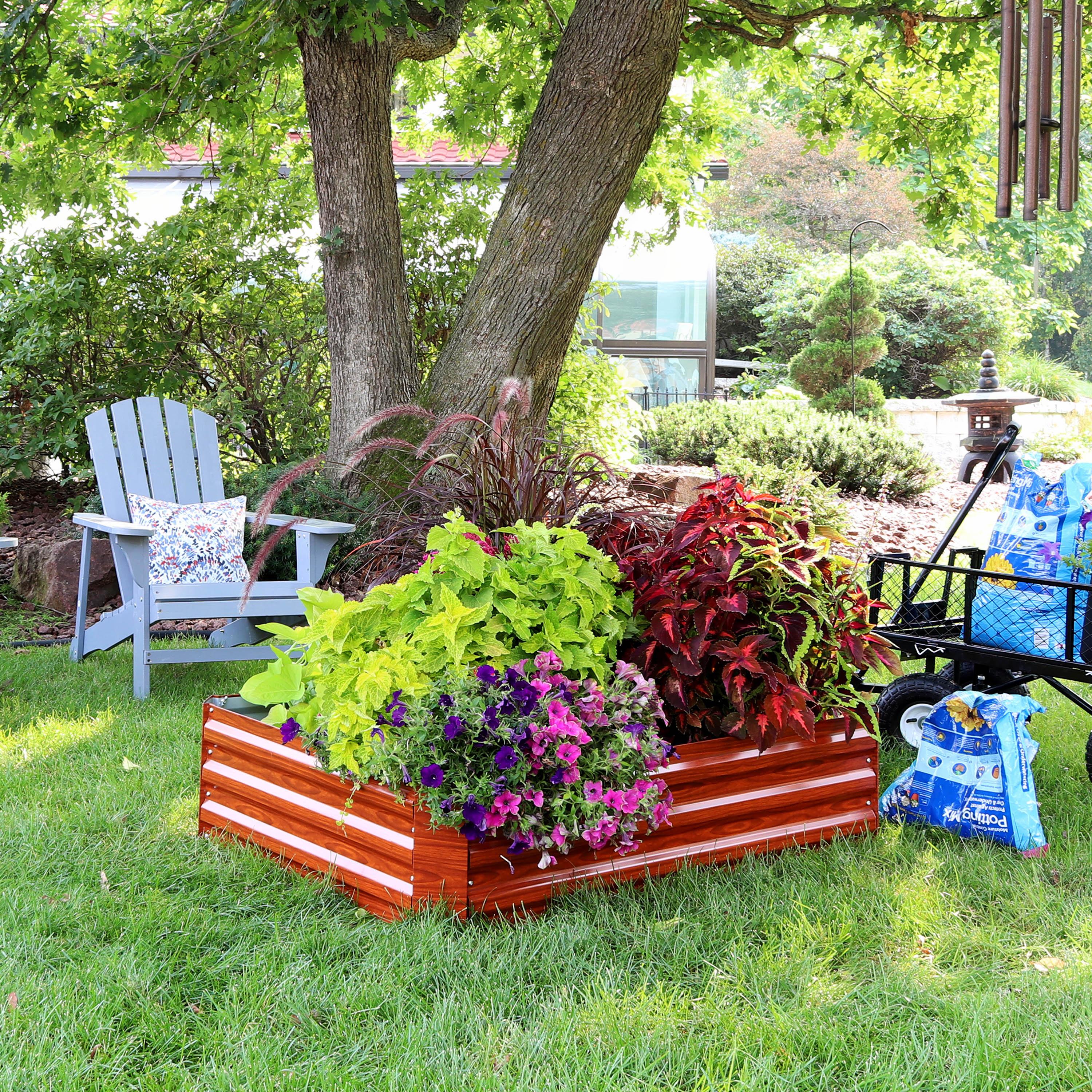 Woodgrain Galvanized Steel Raised Garden Bed for Outdoor Plants