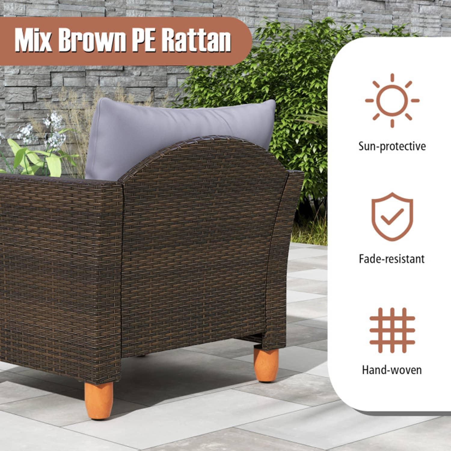 Resenkos 3 Pieces Patio Wicker Conversation Set, Outdoor Furniture Garden Conversation Bistro Sets with Coffee Table and Cushions-Black