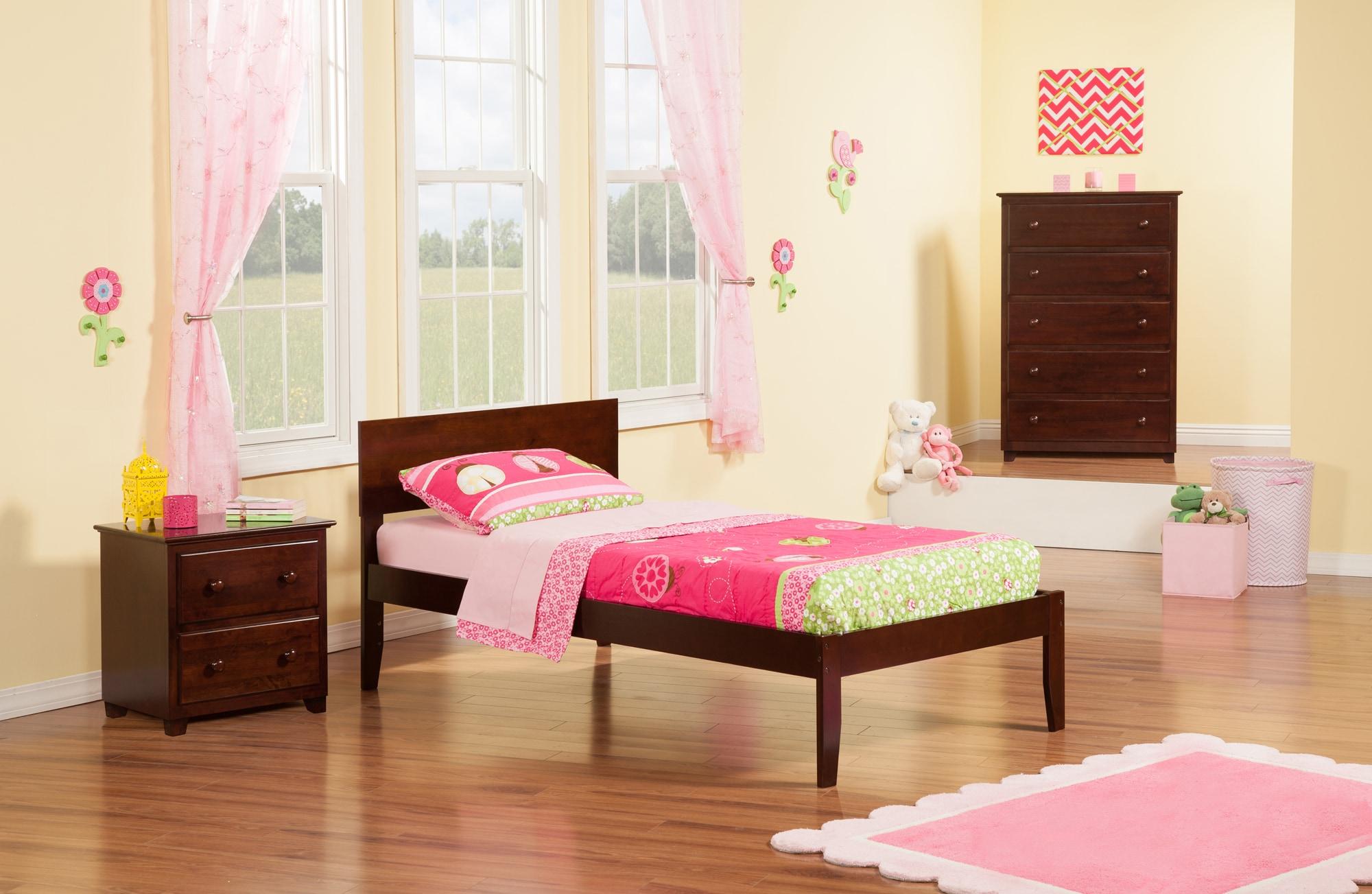 AFI Furnishings Orlando Twin Extra Long Platform Bed with Open Footboard and Turbo Charger in Walnut