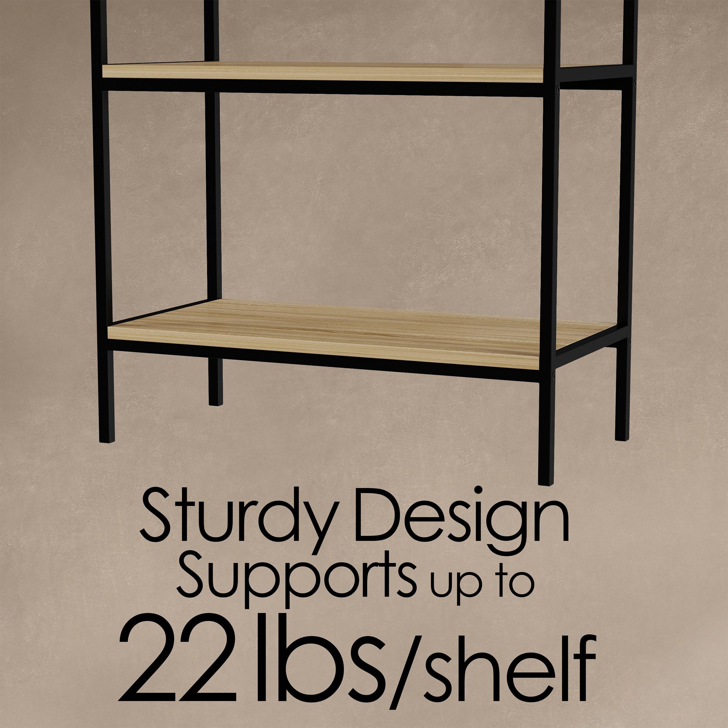 Hastings Home 5-Tier Open Bookshelf – Industrial Bookcase with Steel Frame, Black