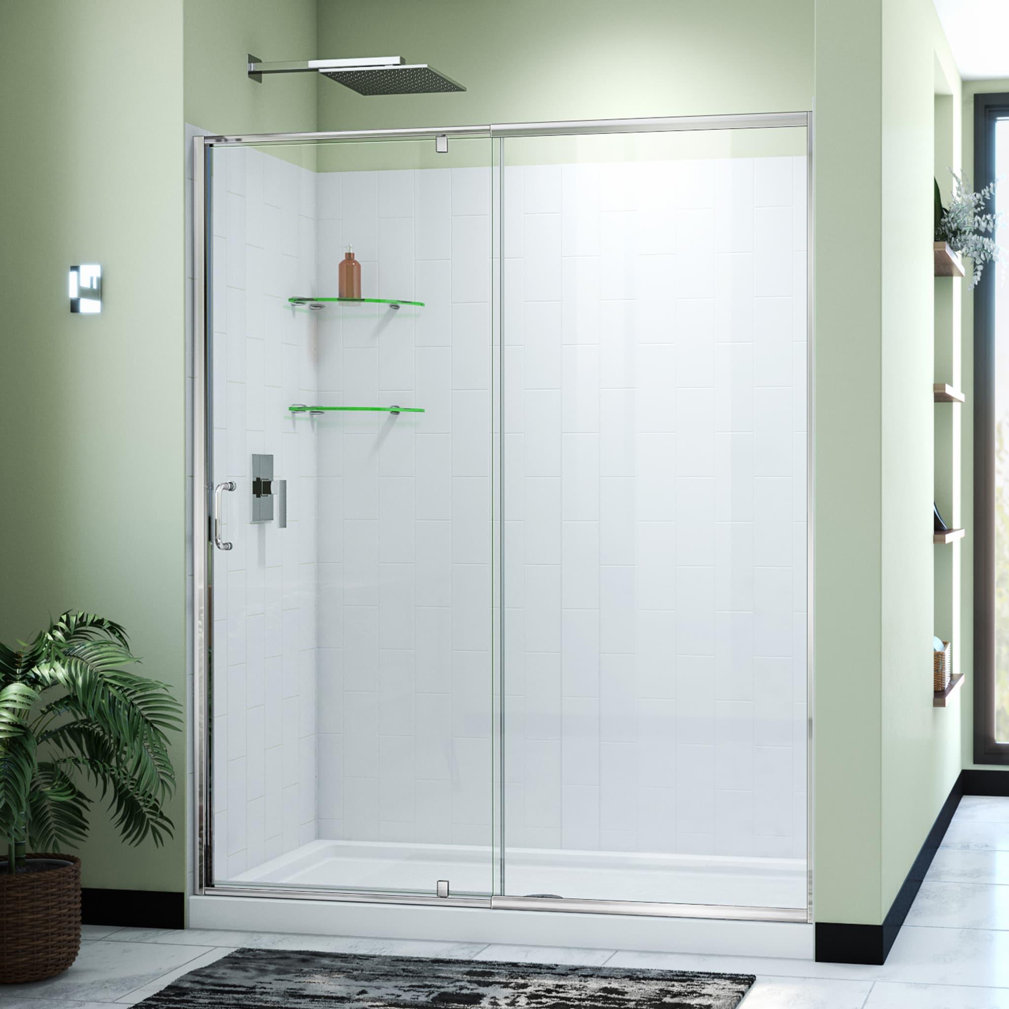 Flex 60" W x 30" D x 78" H Semi-Frameless Square Tub Enclosure with Fixed Panel and Base Included