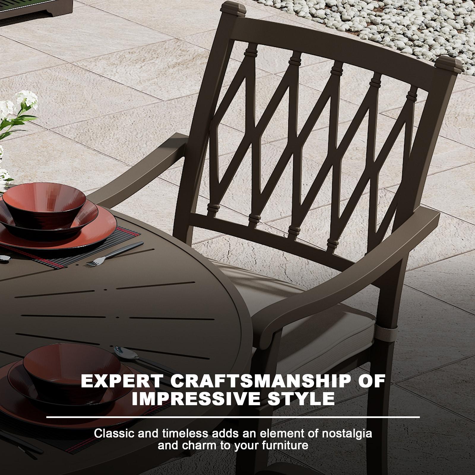 Mondawe Cast Aluminum Outdoor Dining Armchair Set of 4, 23" Extra Wide Ergonomic Patio Chair with Beige Olefin Cushion