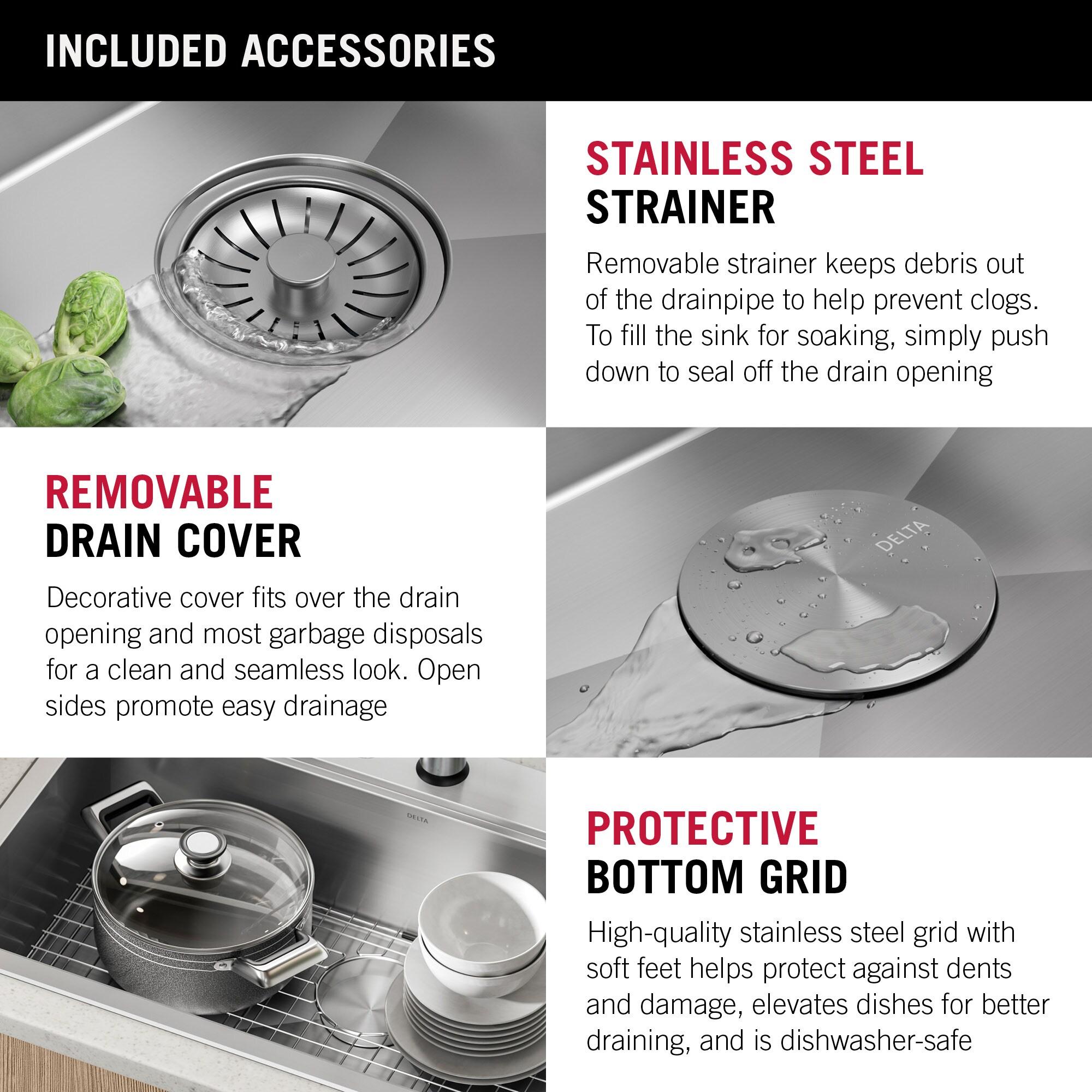 Delta Rivet™ 33" L Workstation Kitchen Sink Drop-In Top Mount 16 Gauge Stainless Steel 50/50 Double Bowl