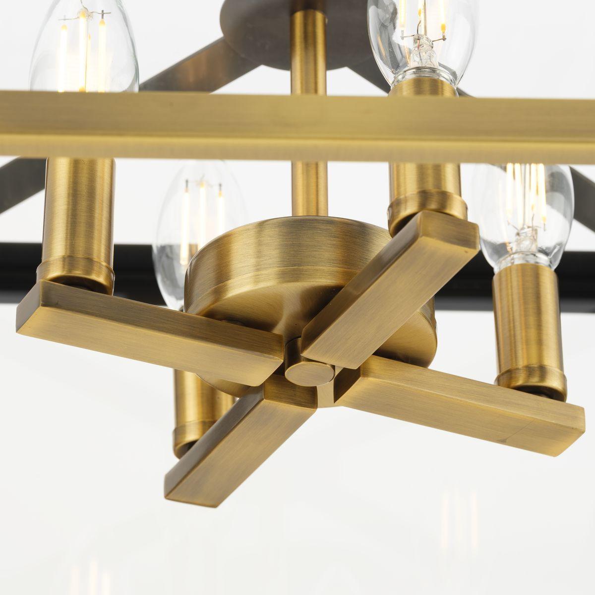 Progress Lighting Hillcrest 4-Light Vintage Brass Semi-Flush Mount with Clear Beveled Glass Panels