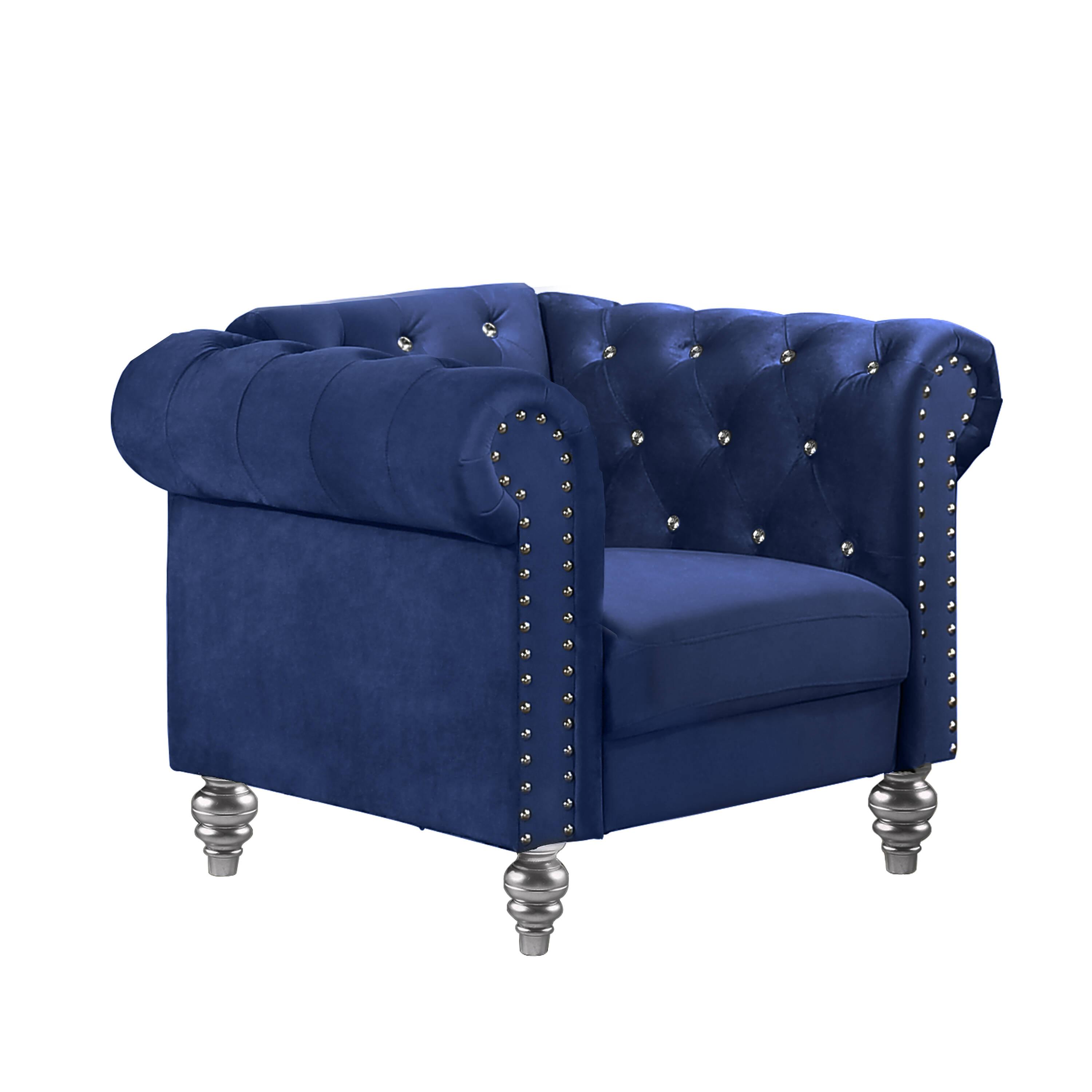 New Classic Furniture Emma Crystal Velvet Fabric Chair in Royal Blue