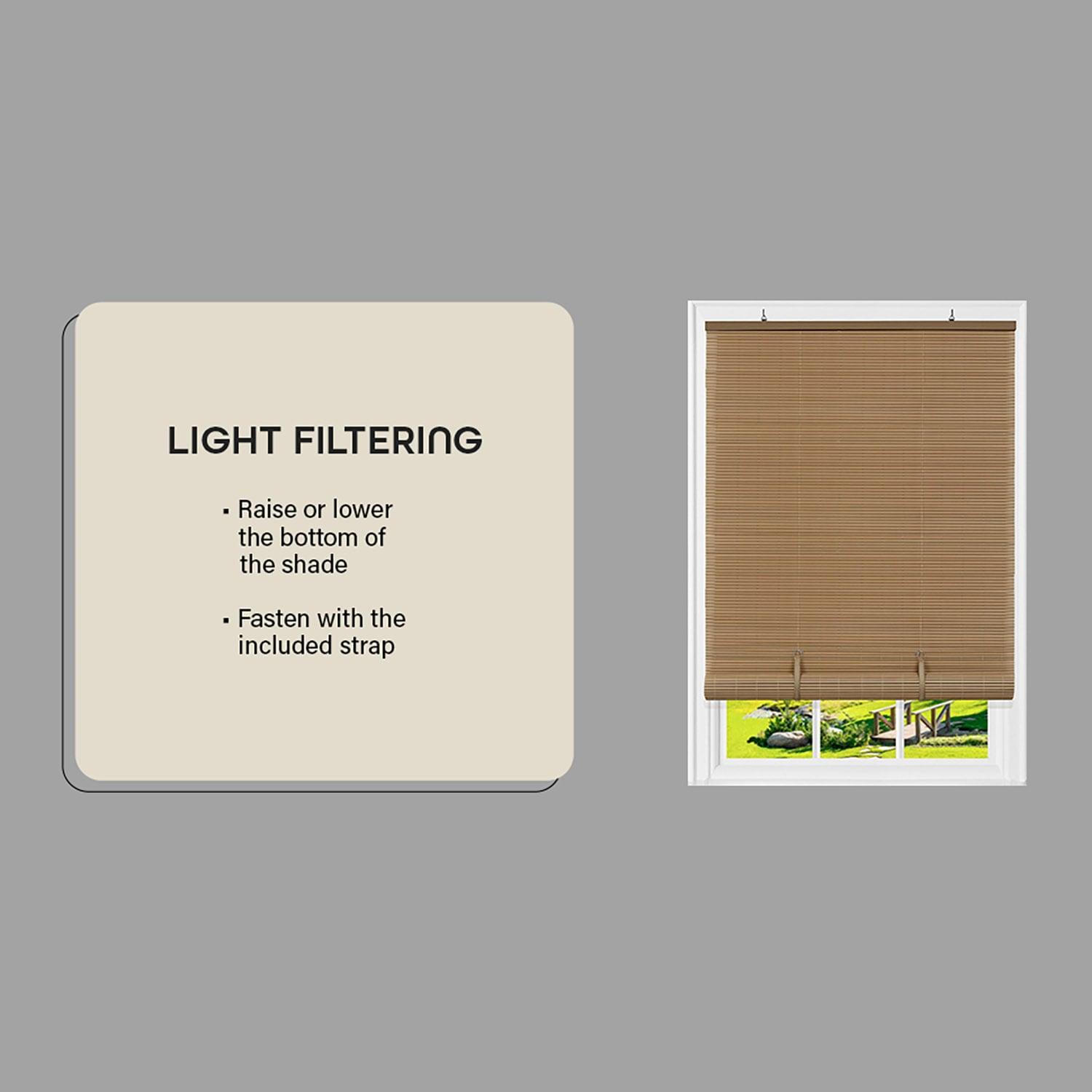 Achim Solstice Cordless Vinyl Light Filtering Window Roll-up Blind, 72" x 48", Woodtone Brown