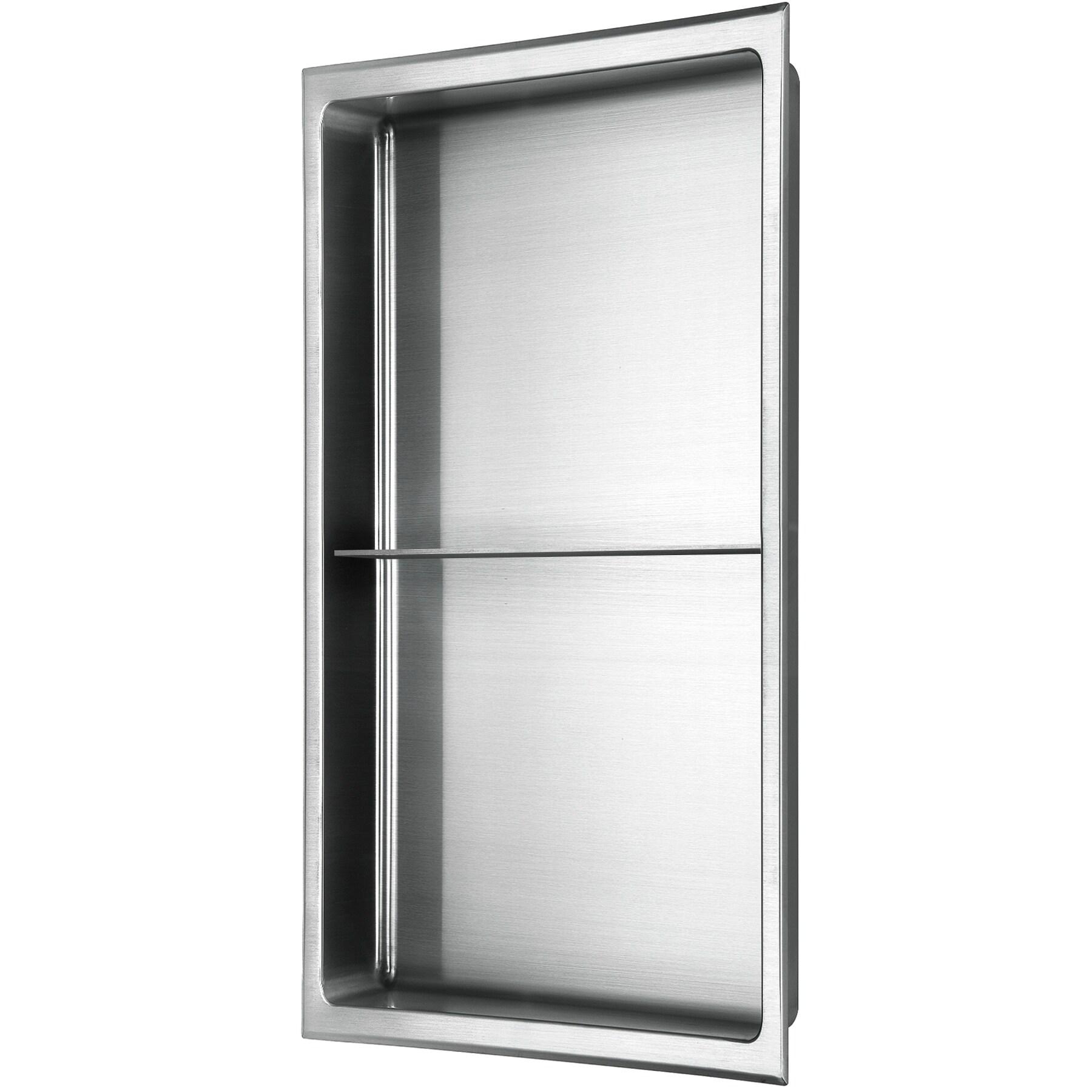 12 In. W X 24 In. H X 4 In. D 18-Gauge Stainless Steel Double Shelf Shower Niche