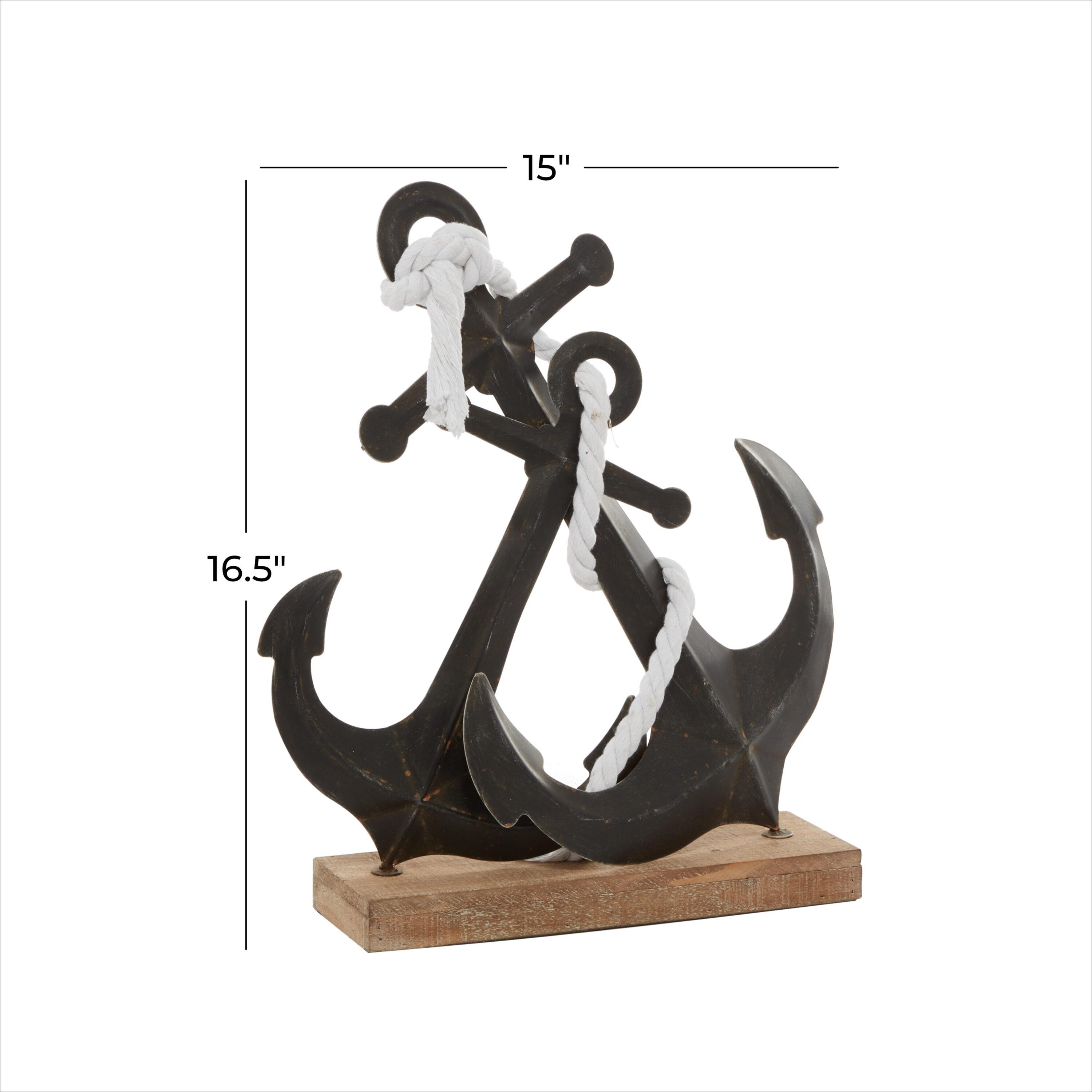 16" Black Metal Anchor Sculpture with Rope Accents