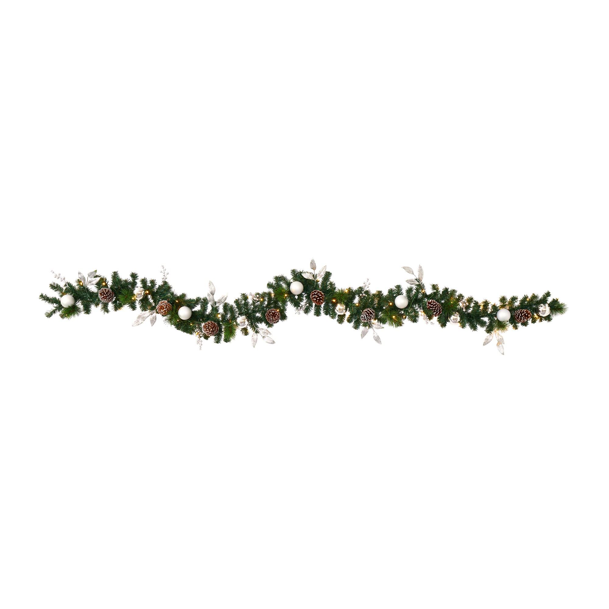Nearly Natural 9’ Ornament and Pinecone Artificial Christmas Garland with 50 Clear LED Lights