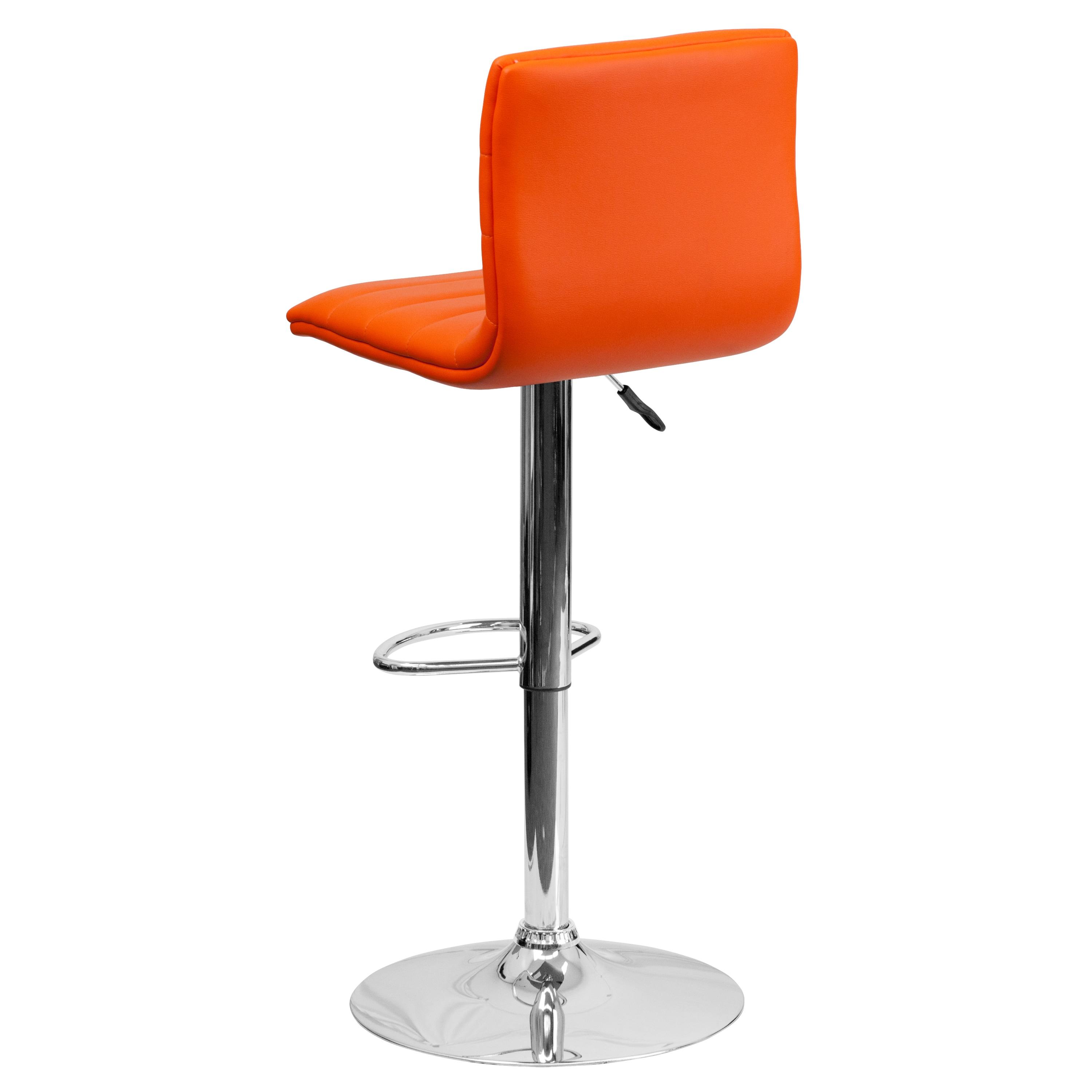 Flash Furniture Modern Orange Vinyl Adjustable Bar Stool with Back, Counter Height Swivel Stool with Chrome Pedestal Base