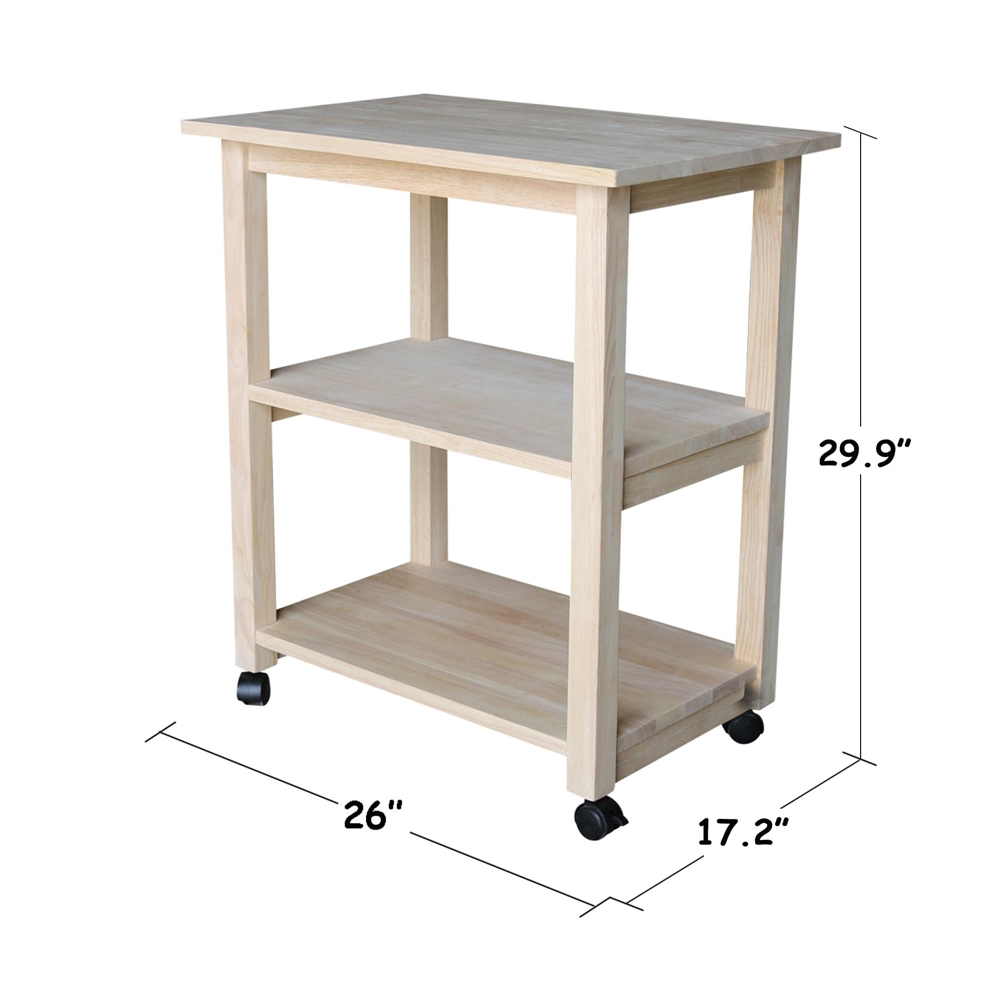 Addison Microwave Cart Wood/Beige - International Concepts: Portable Kitchen Island with Fixed Shelves