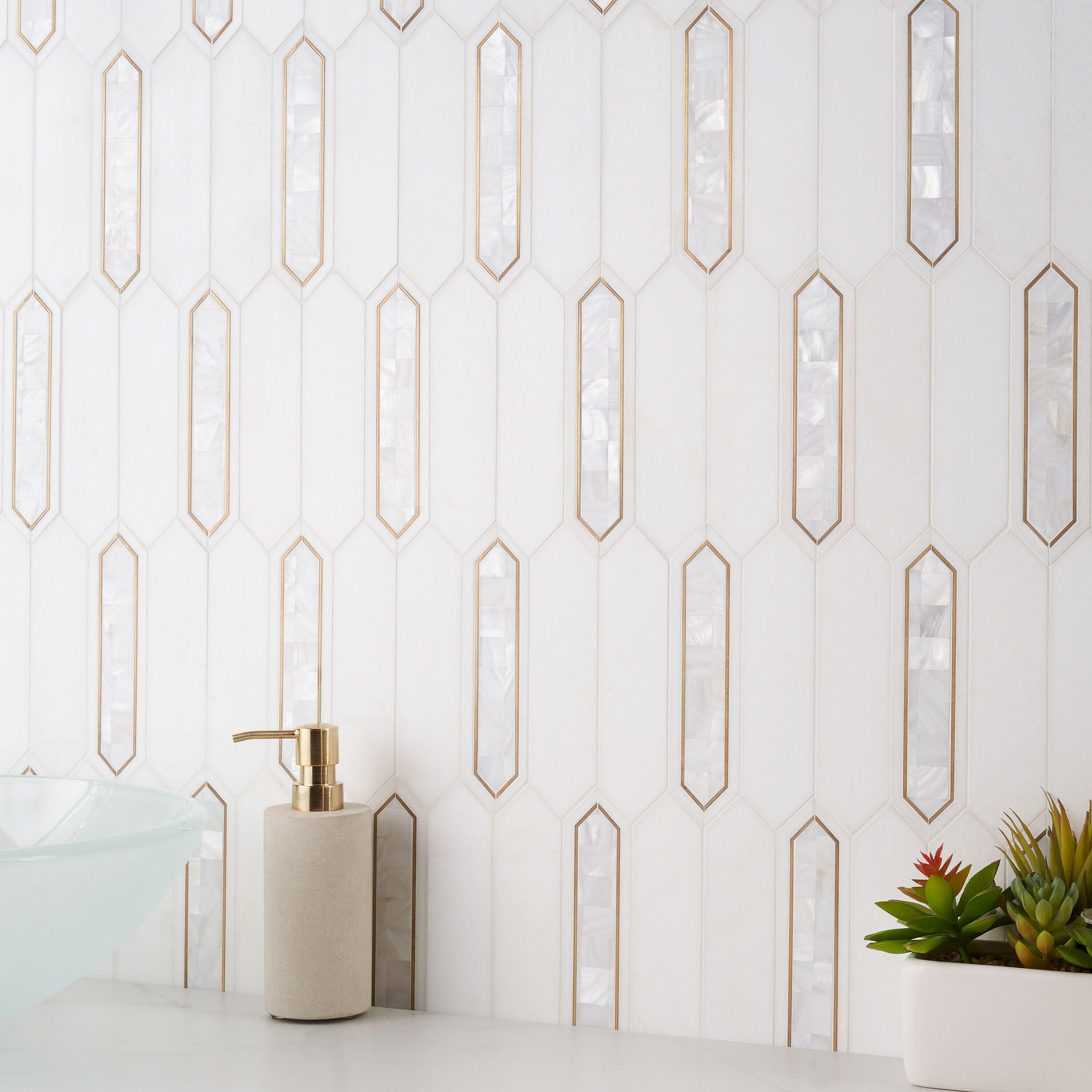 Zip 11.65'' W x 13.62'' L Marble and Brass Mosaic Tile (1.1 Sq. Ft. / Sheet)