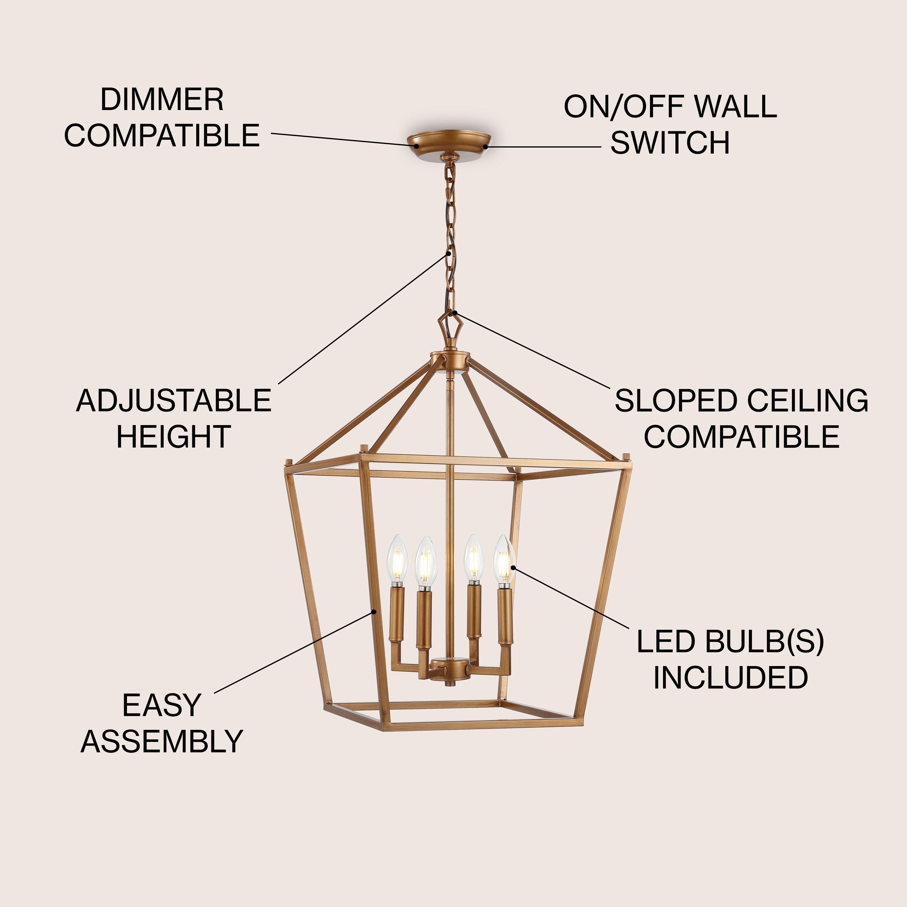 Pagoda 16" 4-Bulb Lantern Metal LED Pendant, Antique Gold