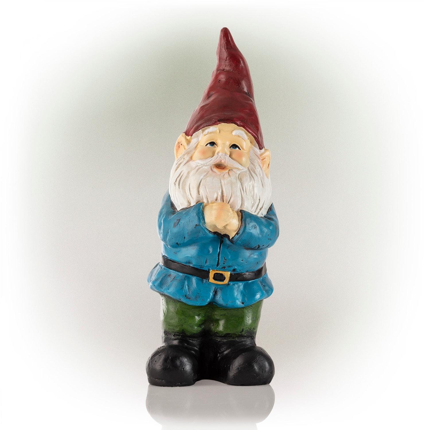 12" Colorful Polystone Bearded Garden Gnome Statue with Red Hat