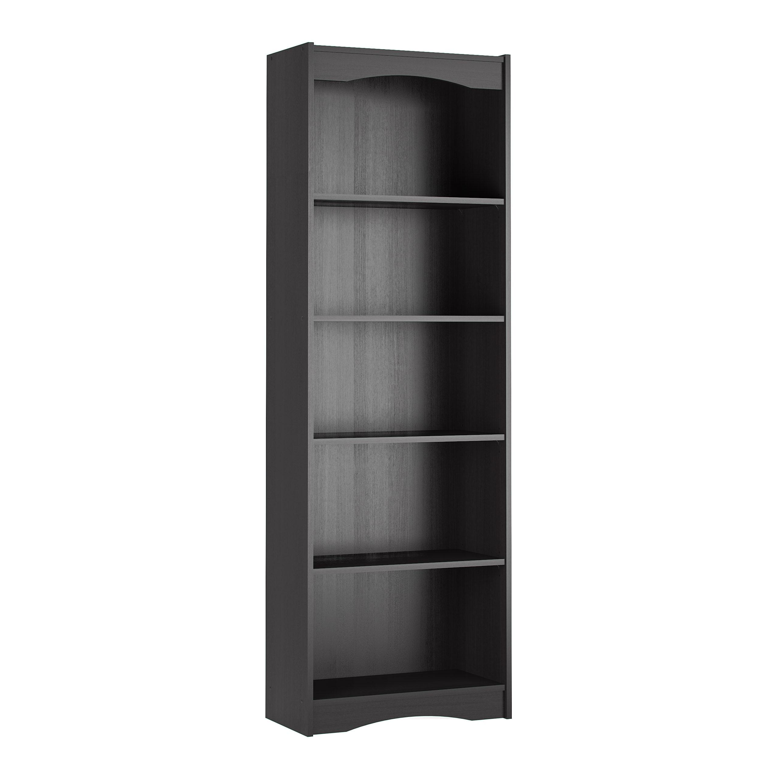 72" Tall Hawthorn Bookshelf Black - CorLiving: Modern Laminated Particle Board with 5 Adjustable Shelves
