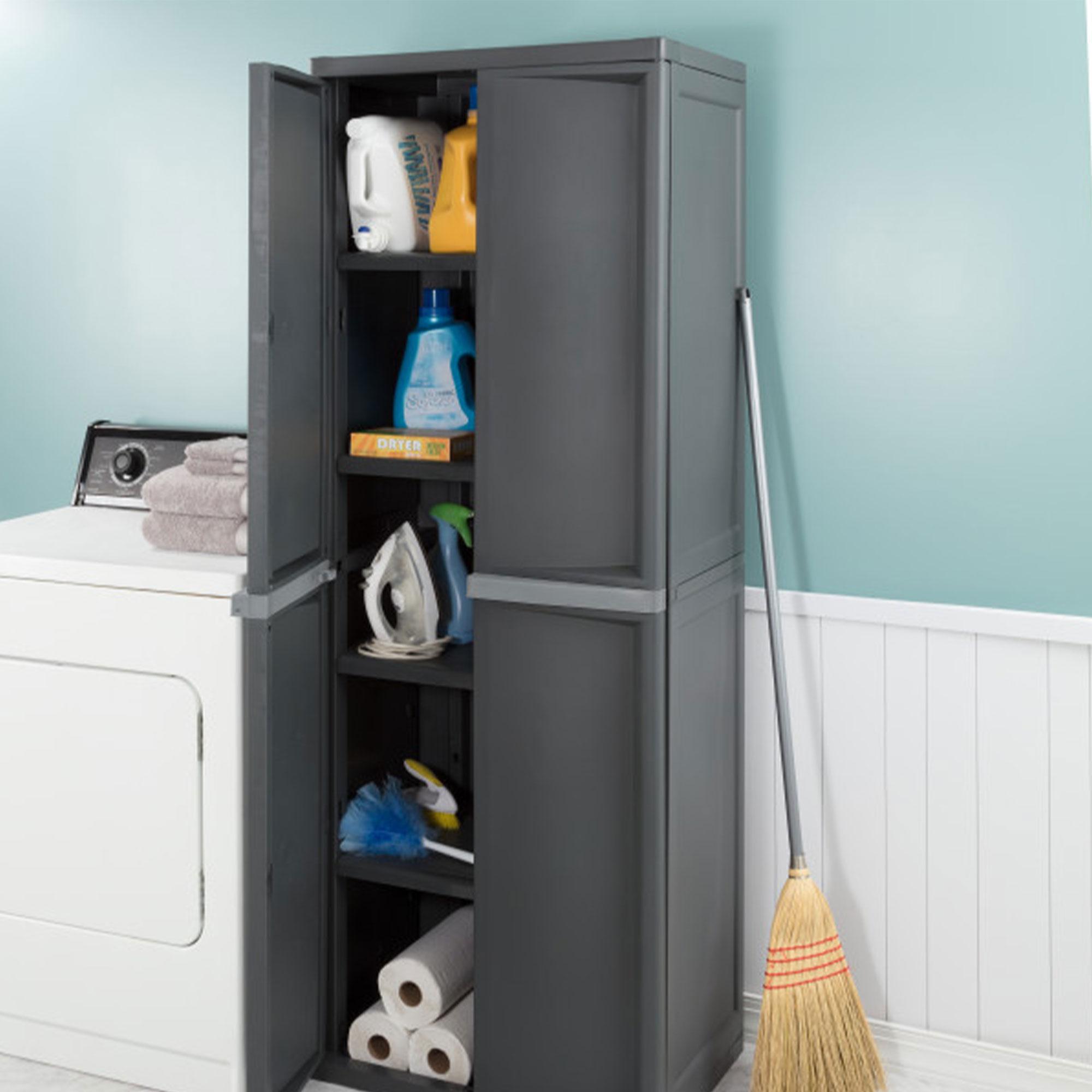 Sterilite Sterilite Adjustable 4-Shelf Gray Storage Cabinet With Doors (Set of 2)