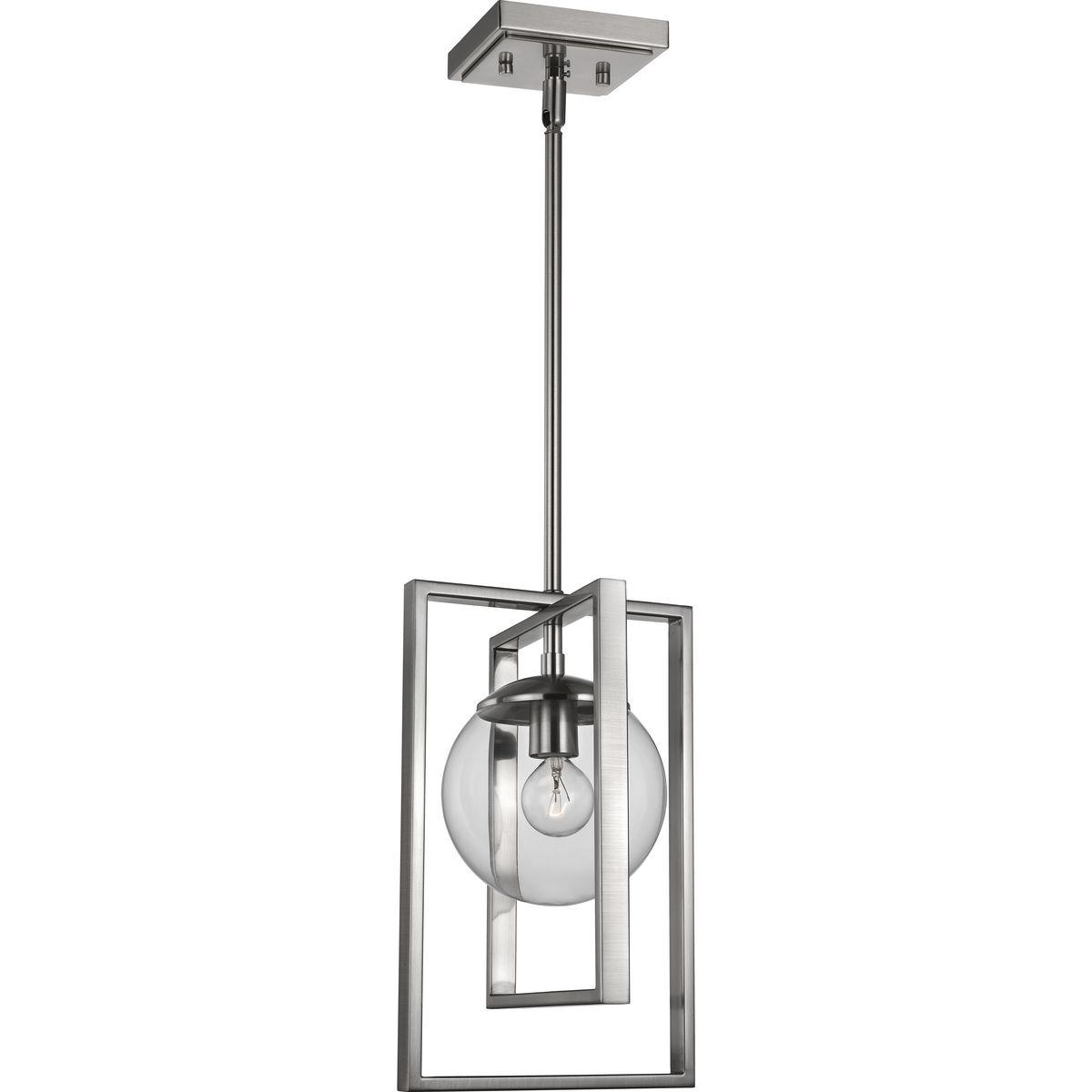 Progress Lighting Atwell 1-Light Pendant, Brushed Nickel, Clear Globe Shade