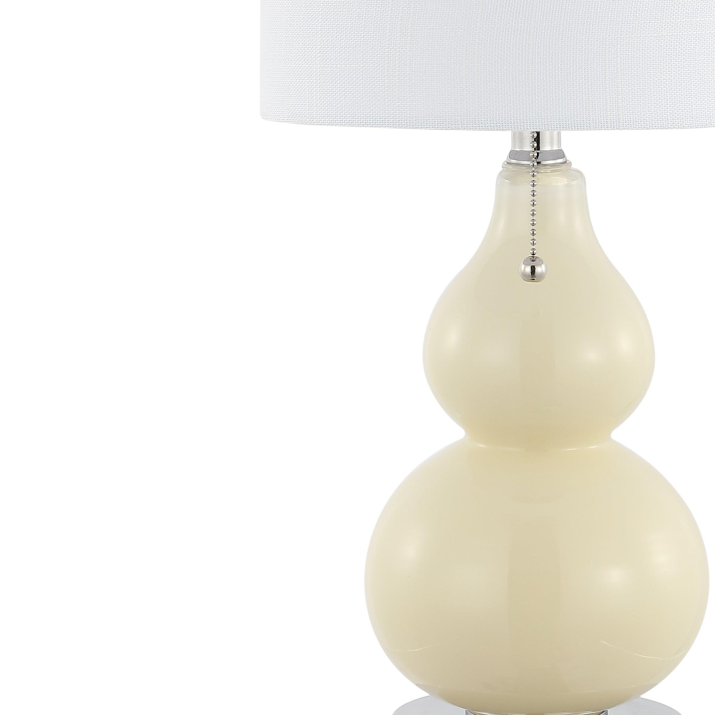 Cora 22" Classic Vintage Glass LED Table Lamp with USB Charging Port, Cream (Set of 2)