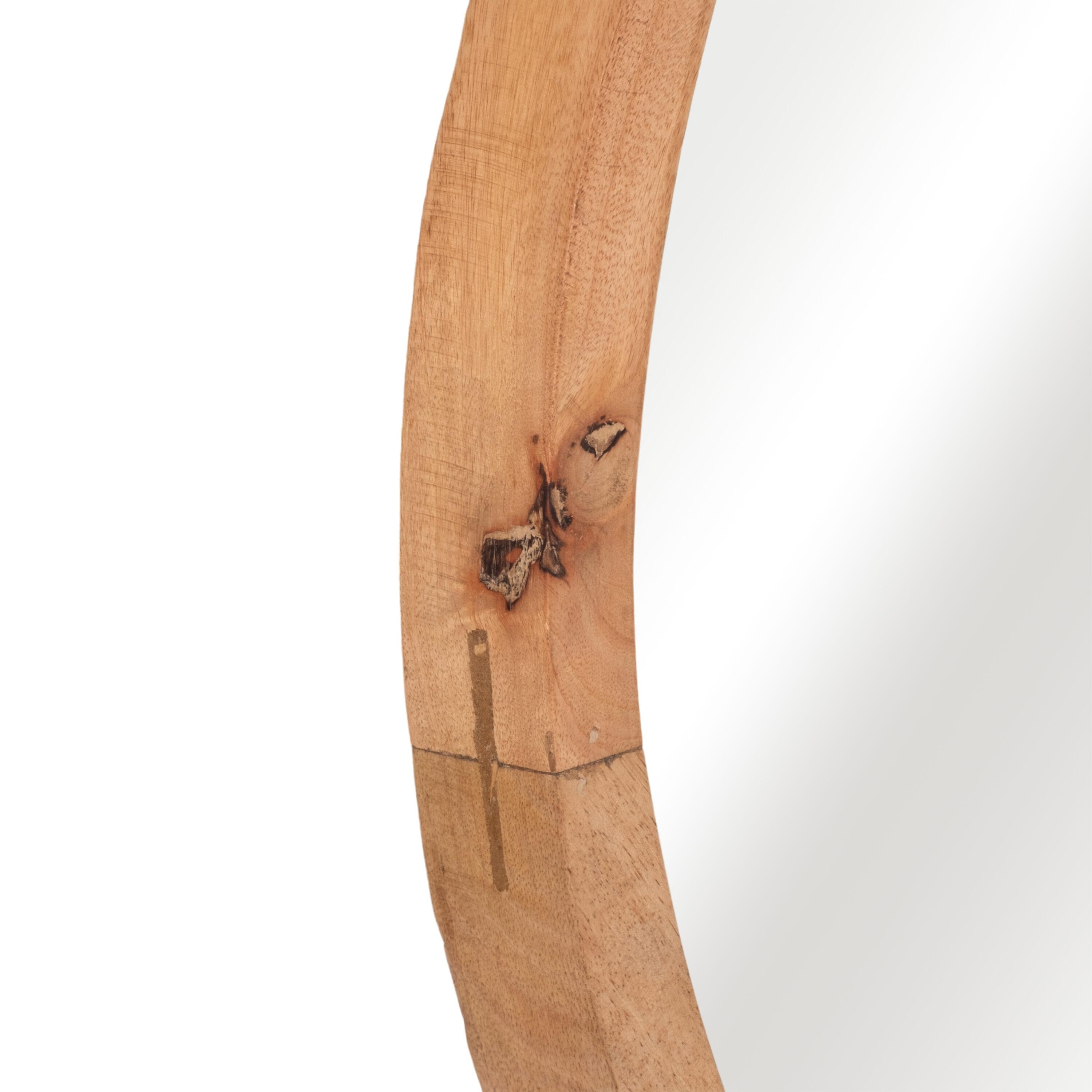 SAGEBROOK HOME 24" Round Mirror Brown: Acacia Wood Frame, Contemporary Wall Decor, UL Listed