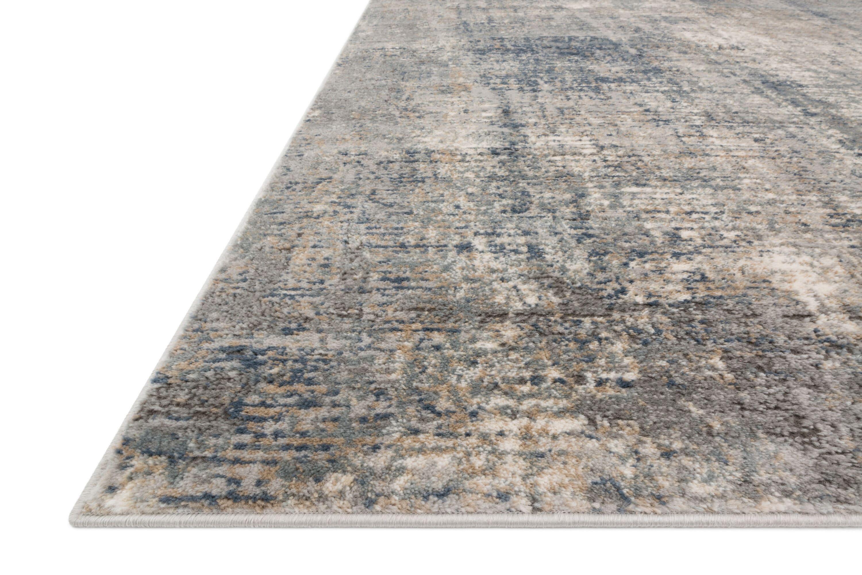 Teagan Blue and Gray Abstract Synthetic Rectangular Rug
