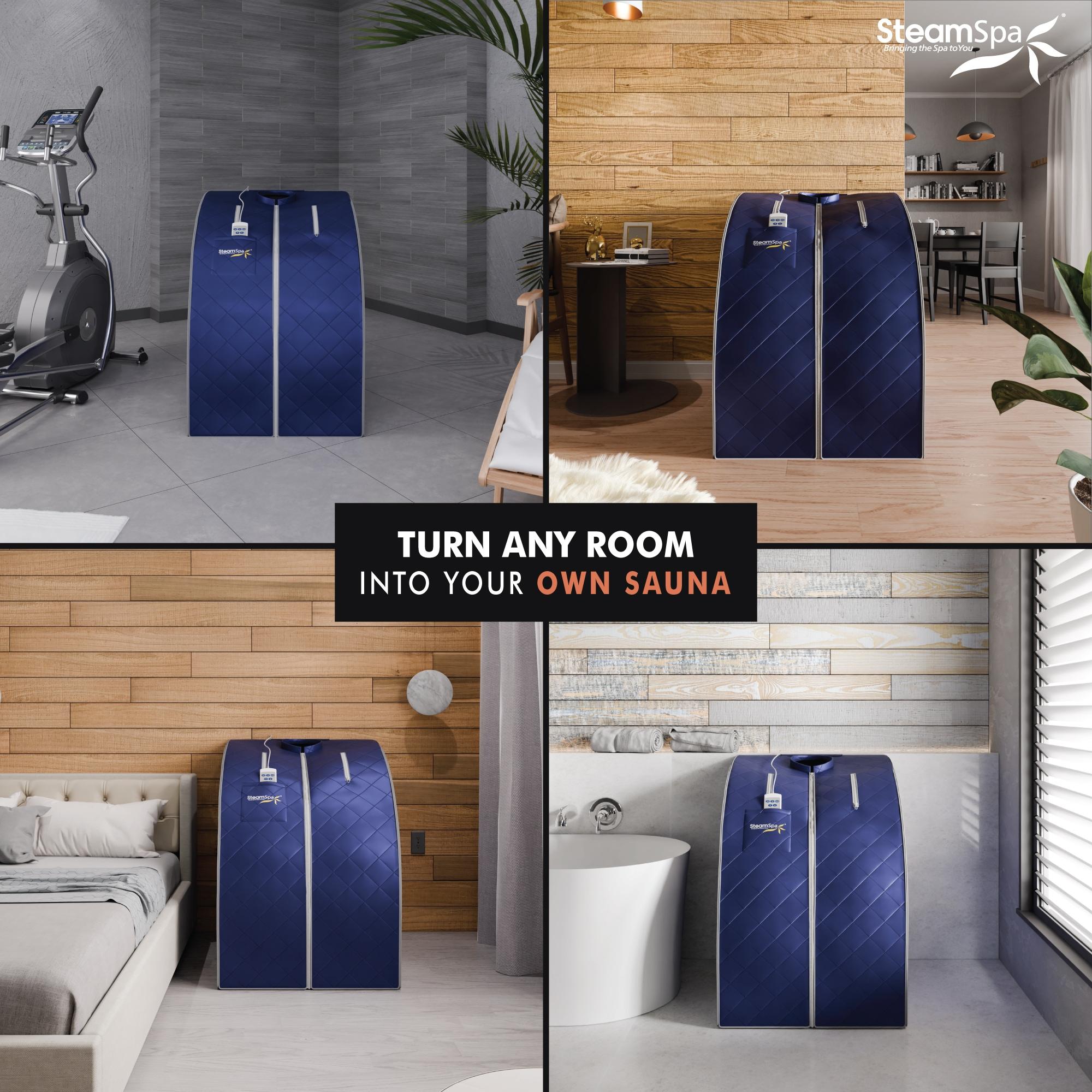 Steam Spa SteamSpa Portable 1-Person Home Sauna with Infrared Heating, Digital Control, Foot Heating Pad, Foldable Chair and Foot Massager in Blue Finish | Wayfair