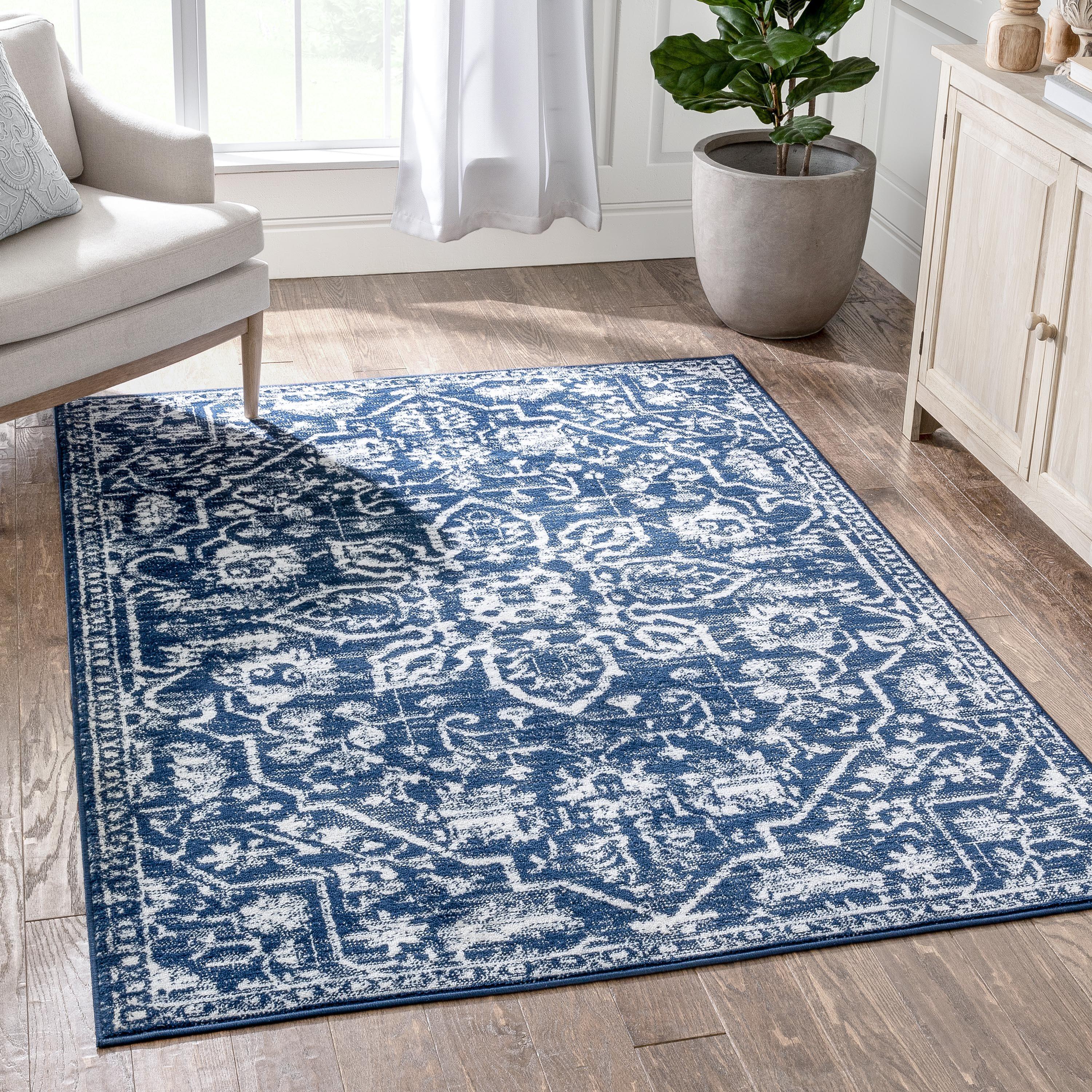 Well Woven Dazzle Disa Vintage Bohemian Oriental Floral Dark Blue 2'3" x 7'3" Runner Area Rug