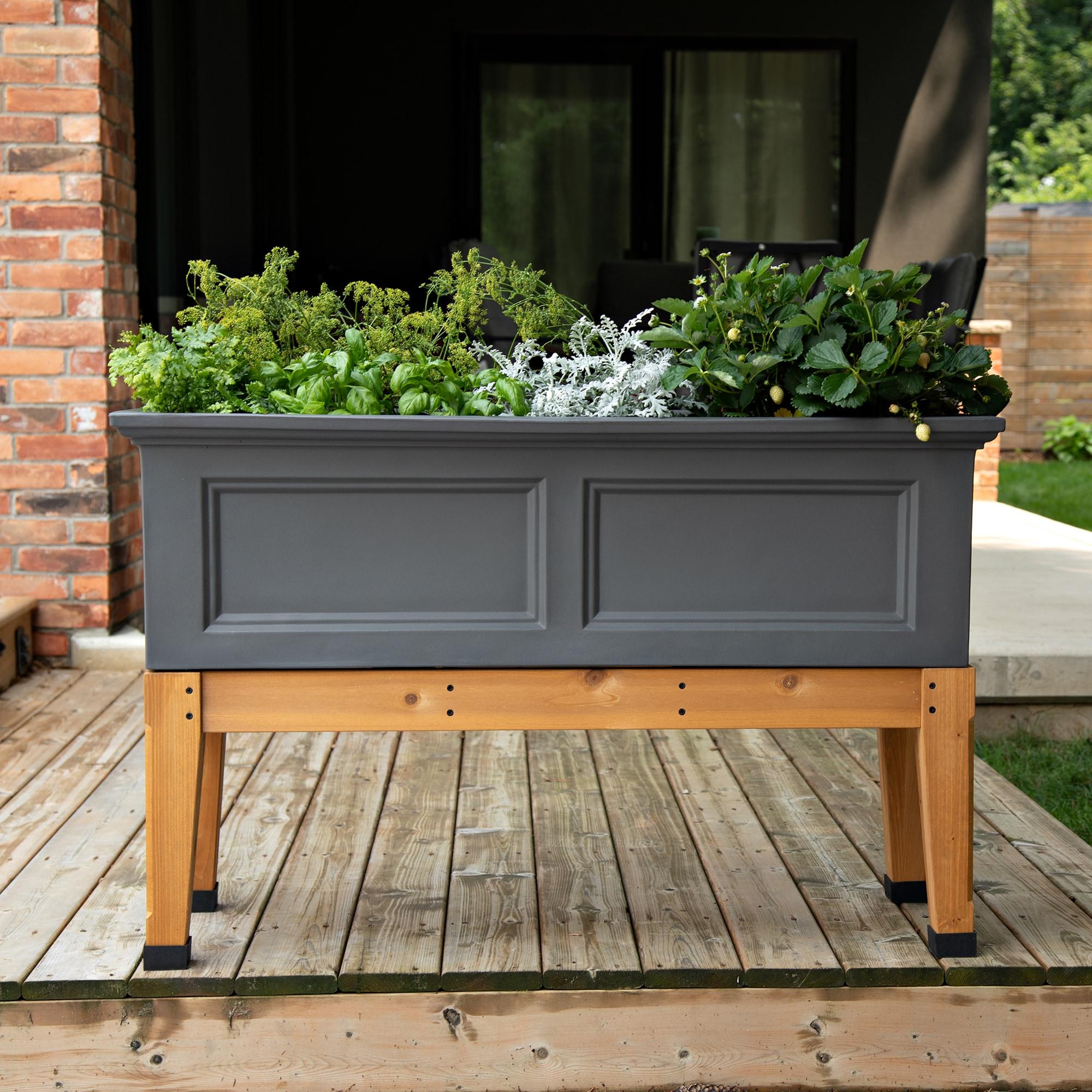 Graphite Grey Polyethylene Elevated Garden Bed with Water Reservoir