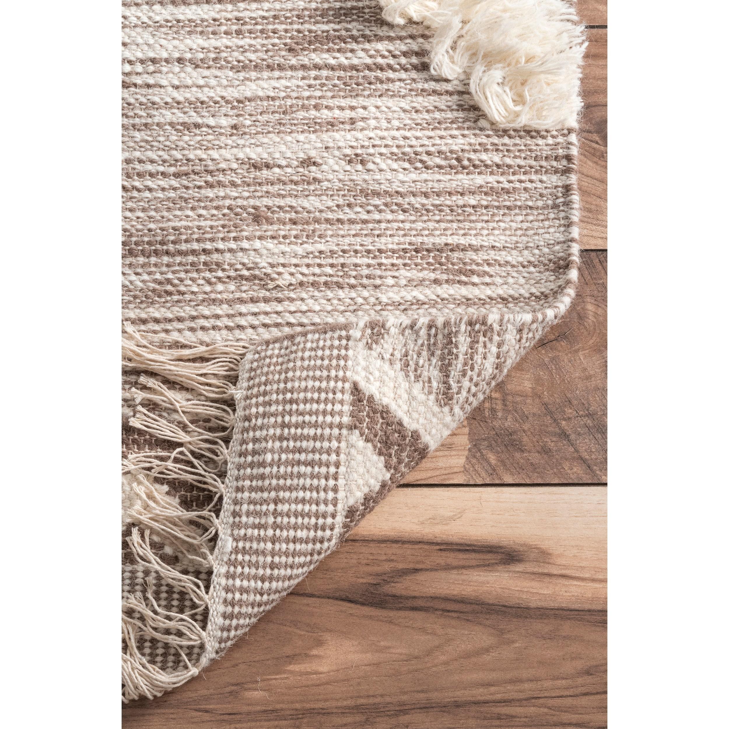 Nuloom Savannah Geometric 6 Square Wool Indoor Area Rug for Living Room Bedroom Dining Room Kitchen, Beige/Ivory