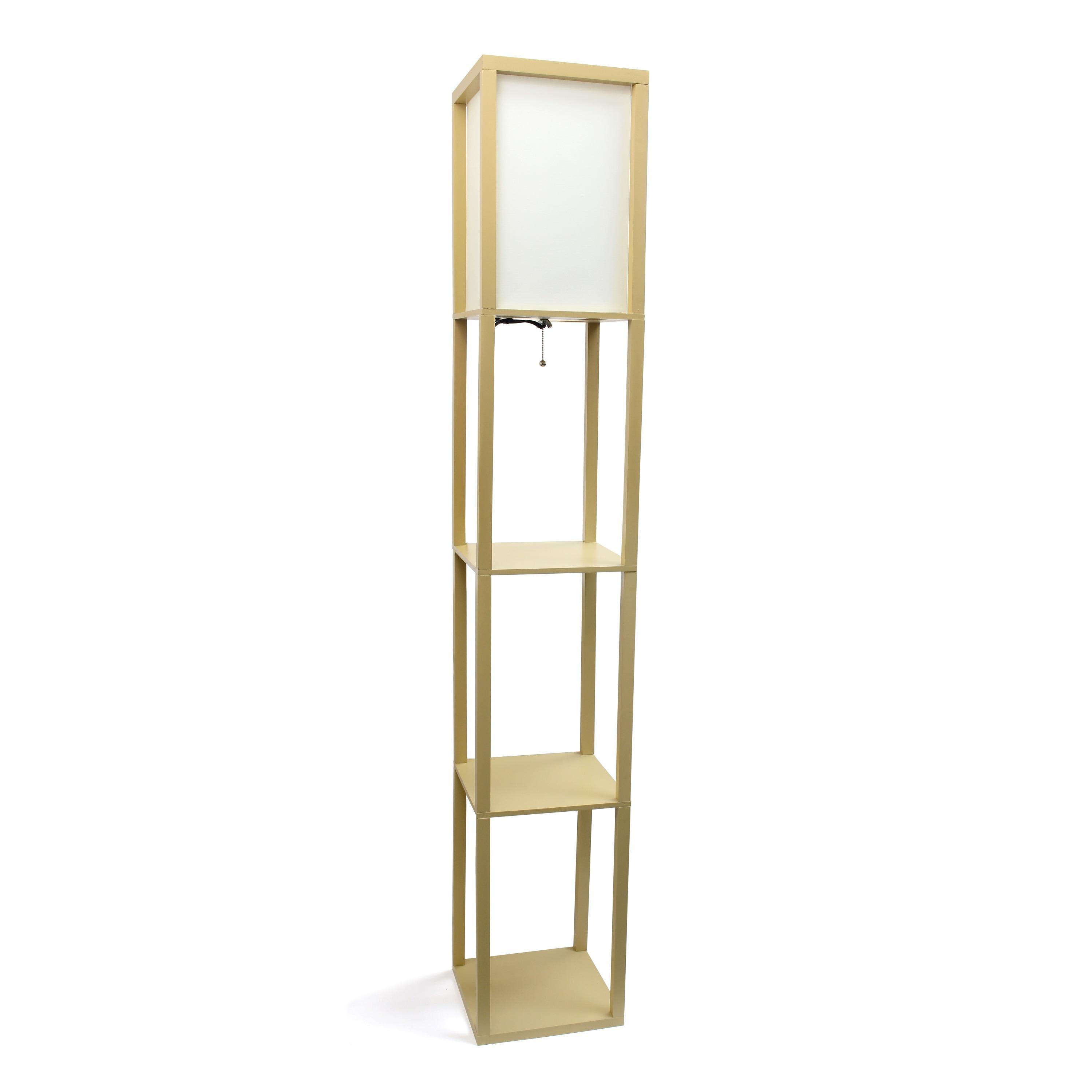 Lalia Home Column Shelf Floor Lamp with Linen Shade Tan : Modern ETL Listed MDF Storage Lighting