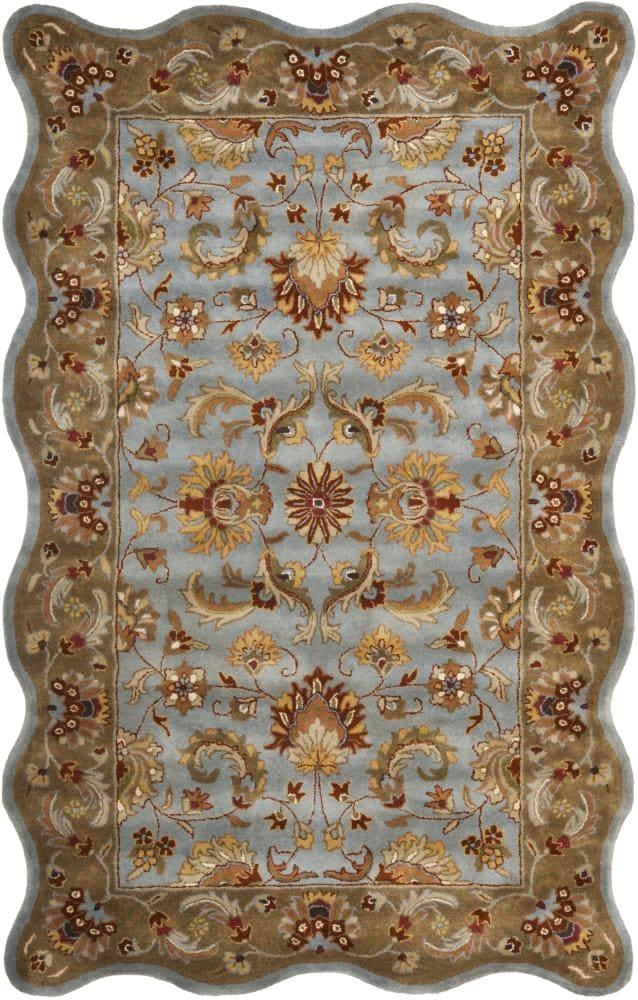 SAFAVIEH Heritage Constantine Traditional Wool Area Rug, Blue/Beige, 4' x 6' Scalloped