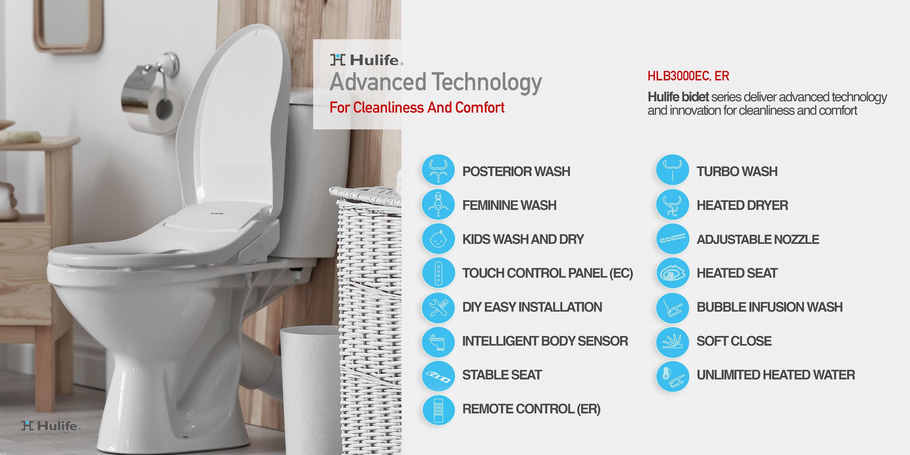 Hulife HLB-3000EC Electric Bidet Seat for Elongated Toilets White : Microfiber, Machine Washable, Non-Slip Backing