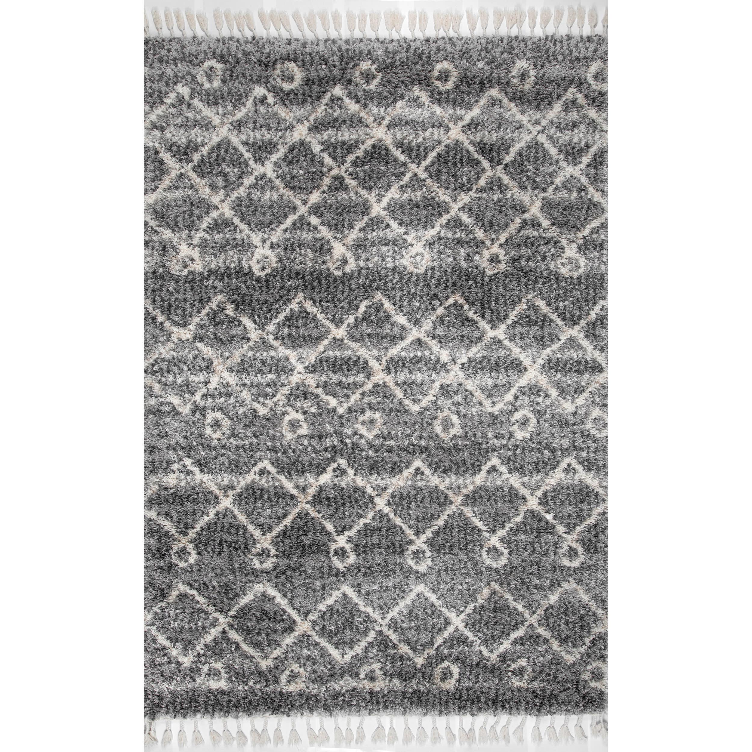 Nuloom Kristi Moroccan Oval 4x6 Shag Indoor Area Rug for Living Room Bedroom Dining Room Nursery, Grey/Ivory