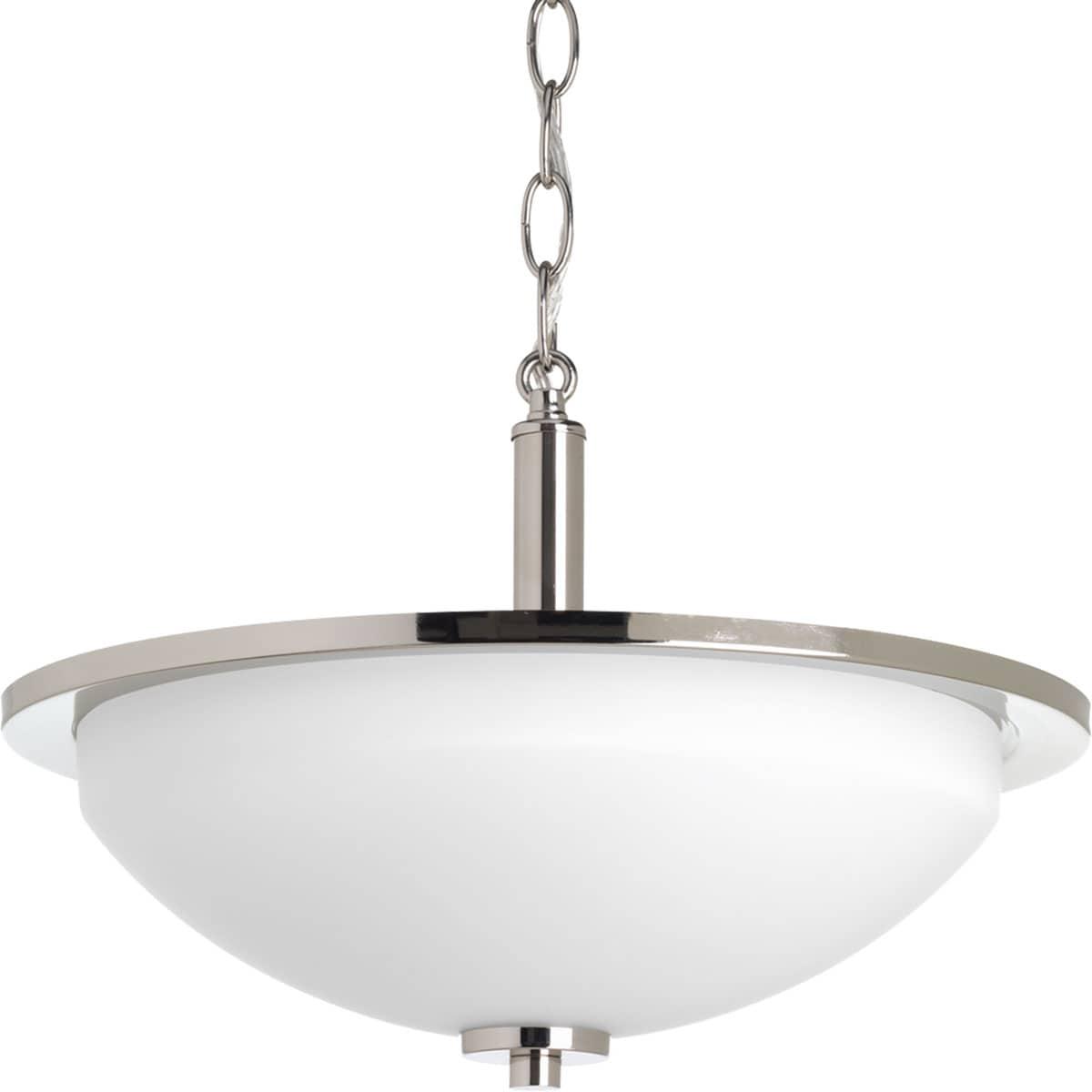 Progress Lighting Replay 2-Light Semi-Flush Ceiling Light, Polished Nickel, White Glass Shade