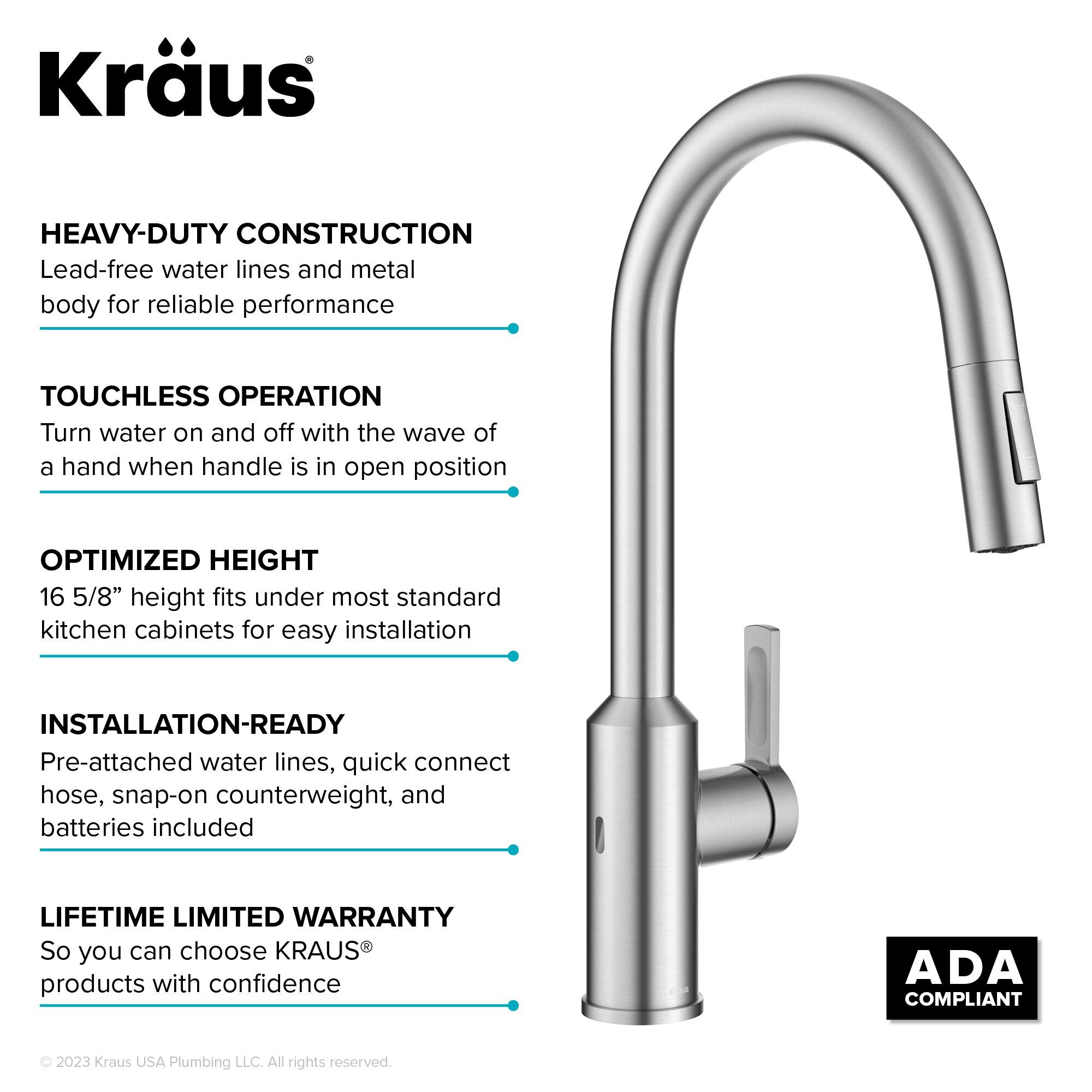 KRAUS Oletto Touchless Sensor Pull-Down Single Handle Kitchen Faucet