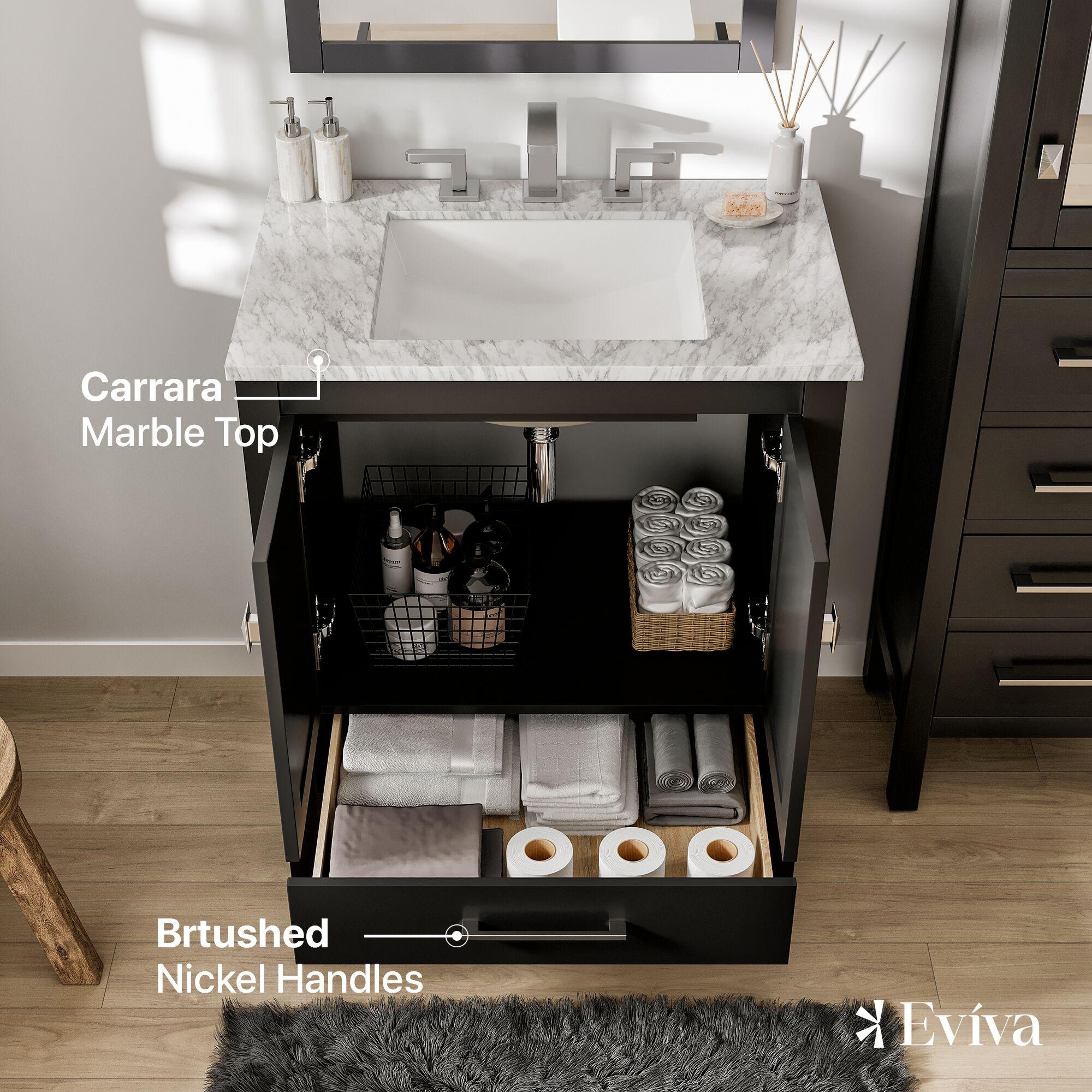 Eviva Aberdeen 30" Espresso Transitional Bathroom Vanity w/ White Carrara Top