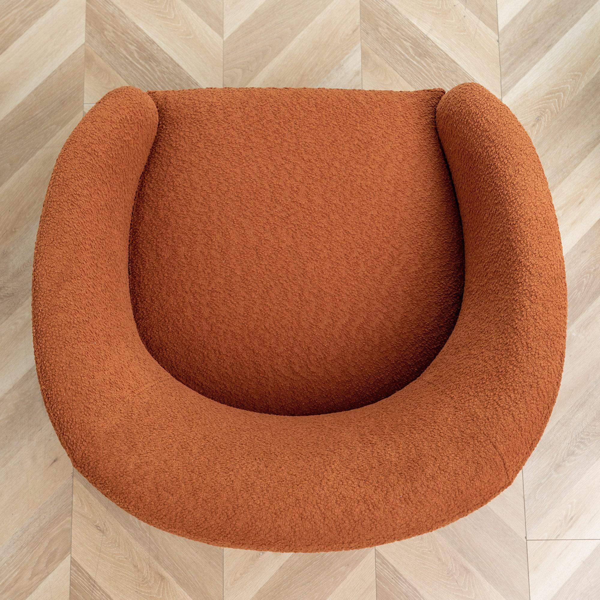 Kinwell 32" Wide Boucle Upholstered Swivel Barrel Chair Caramel: Mid-Century Modern, No Assembly Required