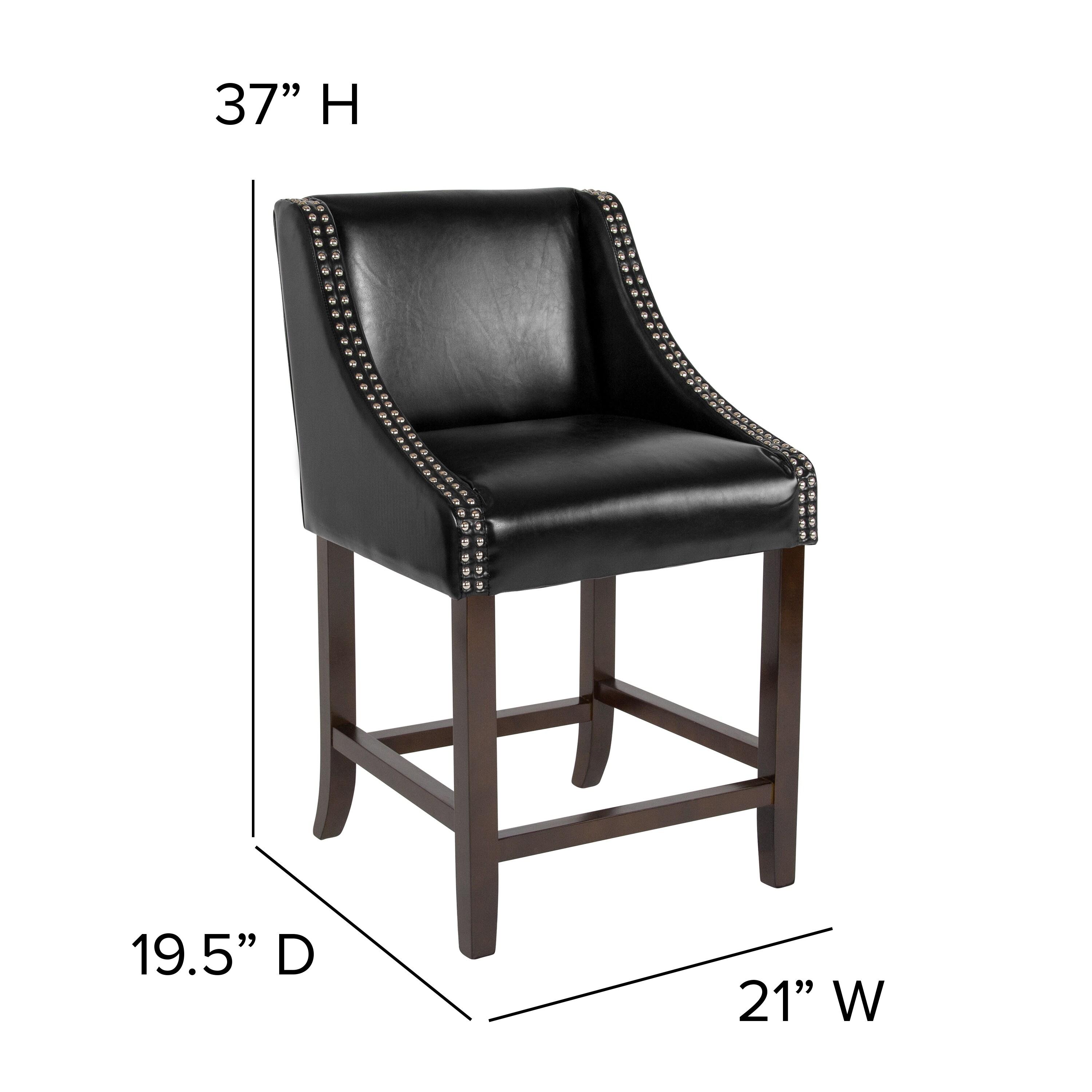 Flash Furniture Carmel Series 24" High Transitional Walnut Counter Height Stool with Nail Trim in Black LeatherSoft