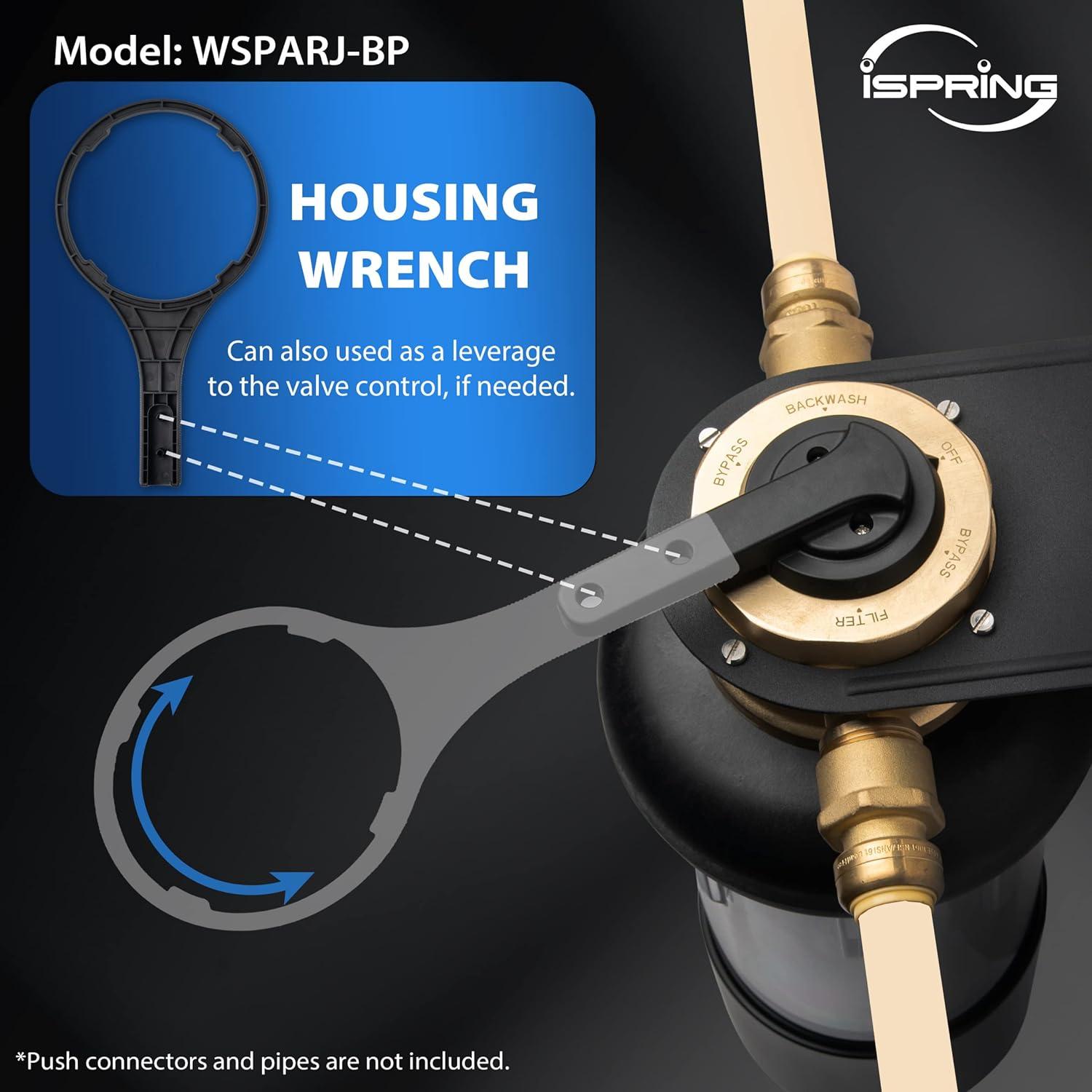 iSpring WSPARJ-BP Whole House Prefilter, Spin-Down Sediment Water Filter with Bypass, Upgraded Clear Housing, Jumbo Size, Flushable and Reusable, Touch-Screen Auto Flushing, 4 Modes