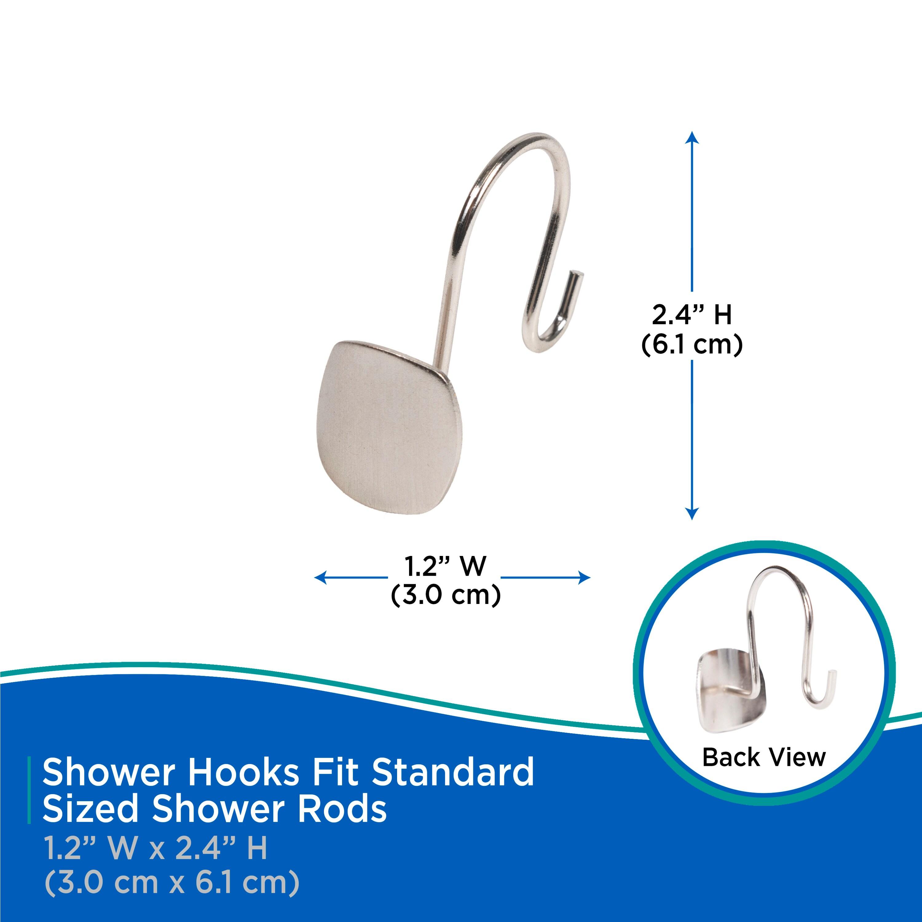 Kenney Kenney Abstract Rust-Resistant Metal Double Decorative Shower Curtain Hooks, Set of 12, Brushed Nickel (Set of 12)