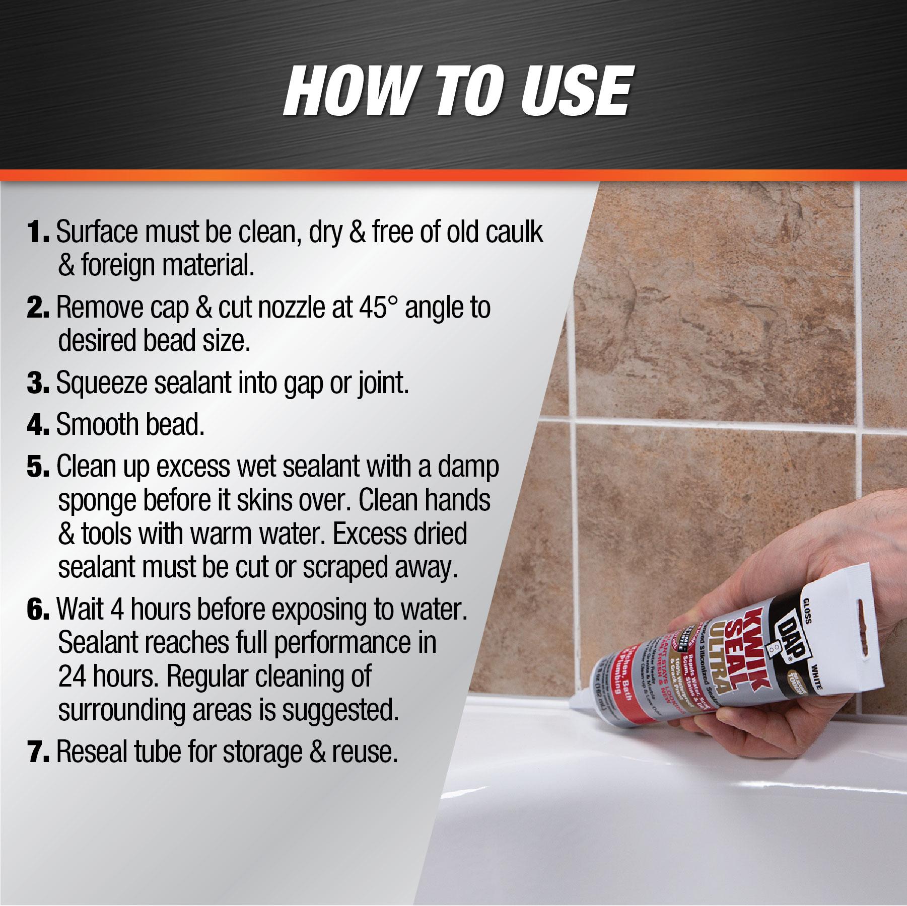 DAP Kwik Seal Ultra Premium Silicone Kitchen and Bath Caulk Sealant, 5.5 oz White