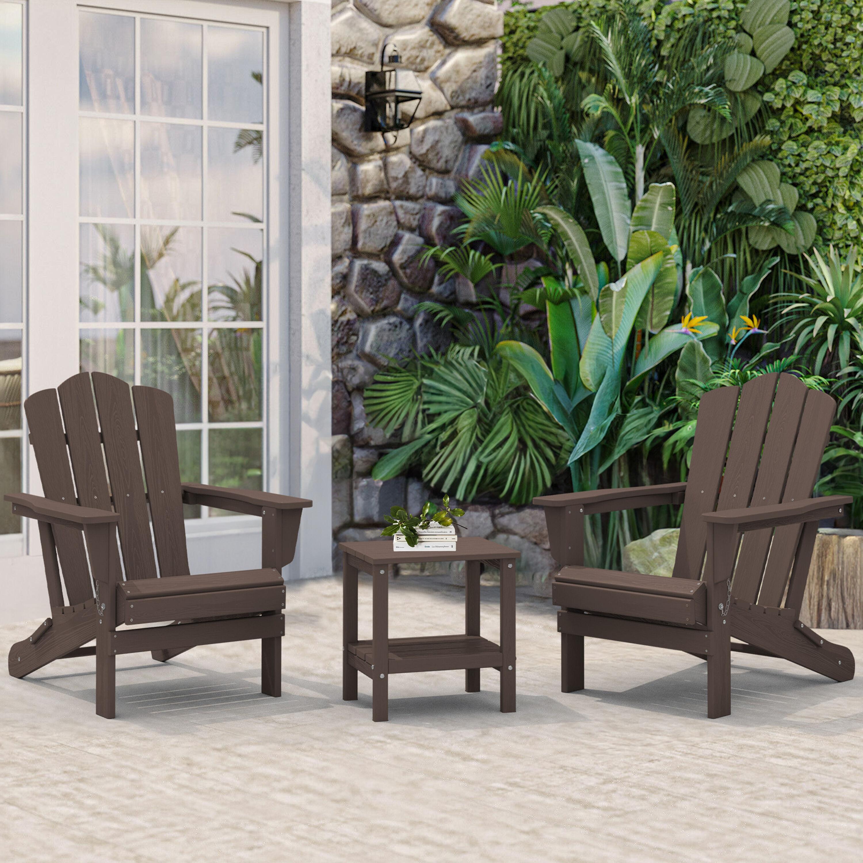 JEAREY Outdoor HDPE Folding Classic Adirondack Chair All-Weather Coffee