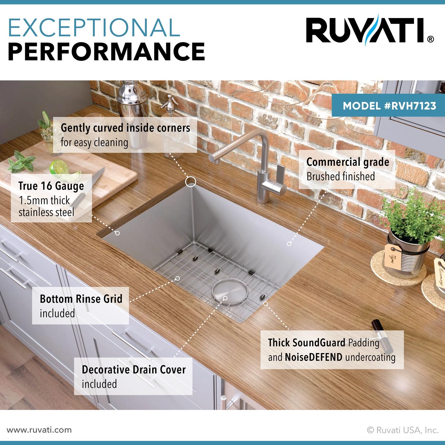 Ruvati Bar Prep Sink Narrow Trough Undermount 16 Gauge Stainless Steel Single Bowl