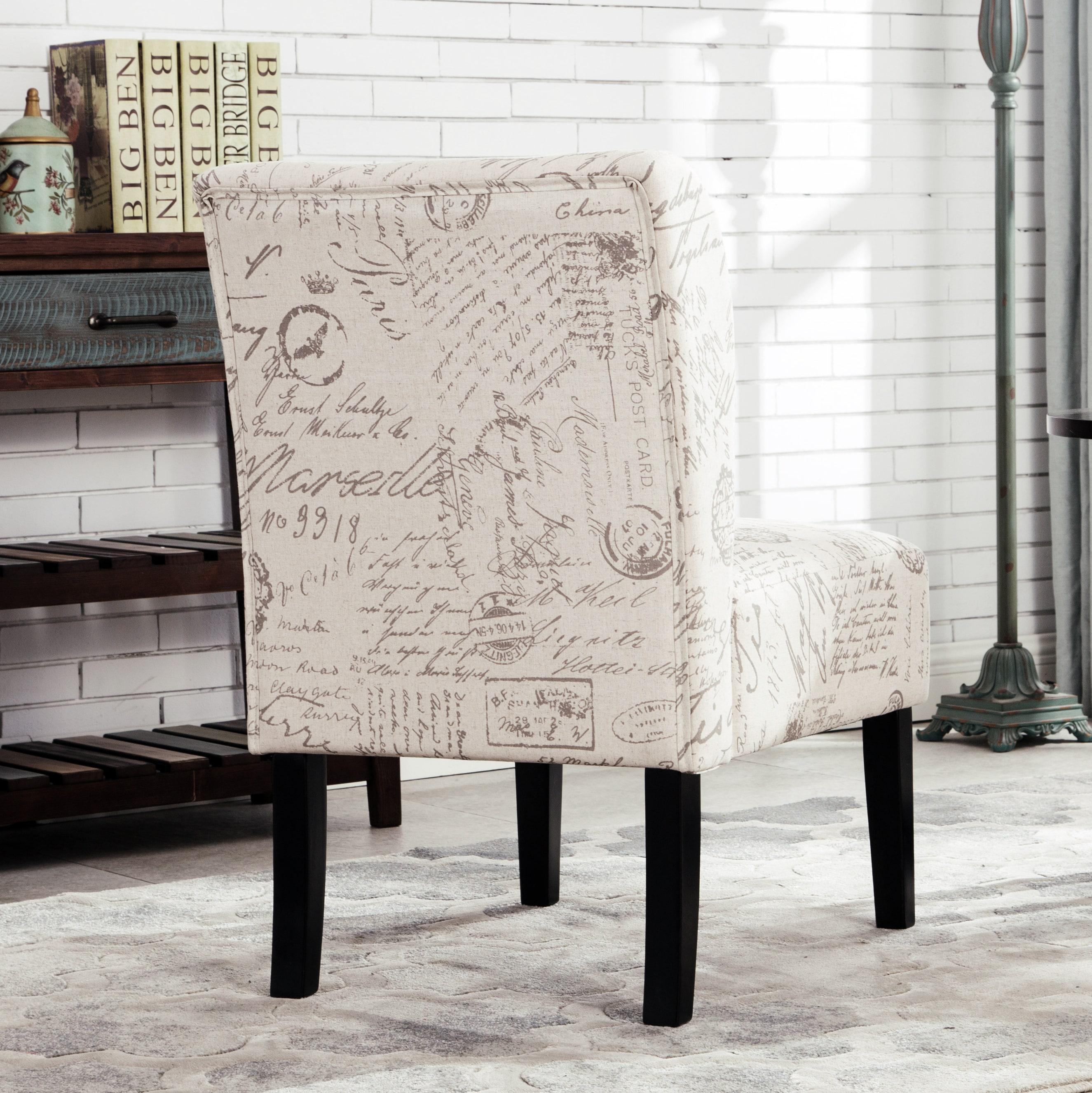Roundhill Furniture Capa Fabric Armless Contemporary Accent Chair Script Print