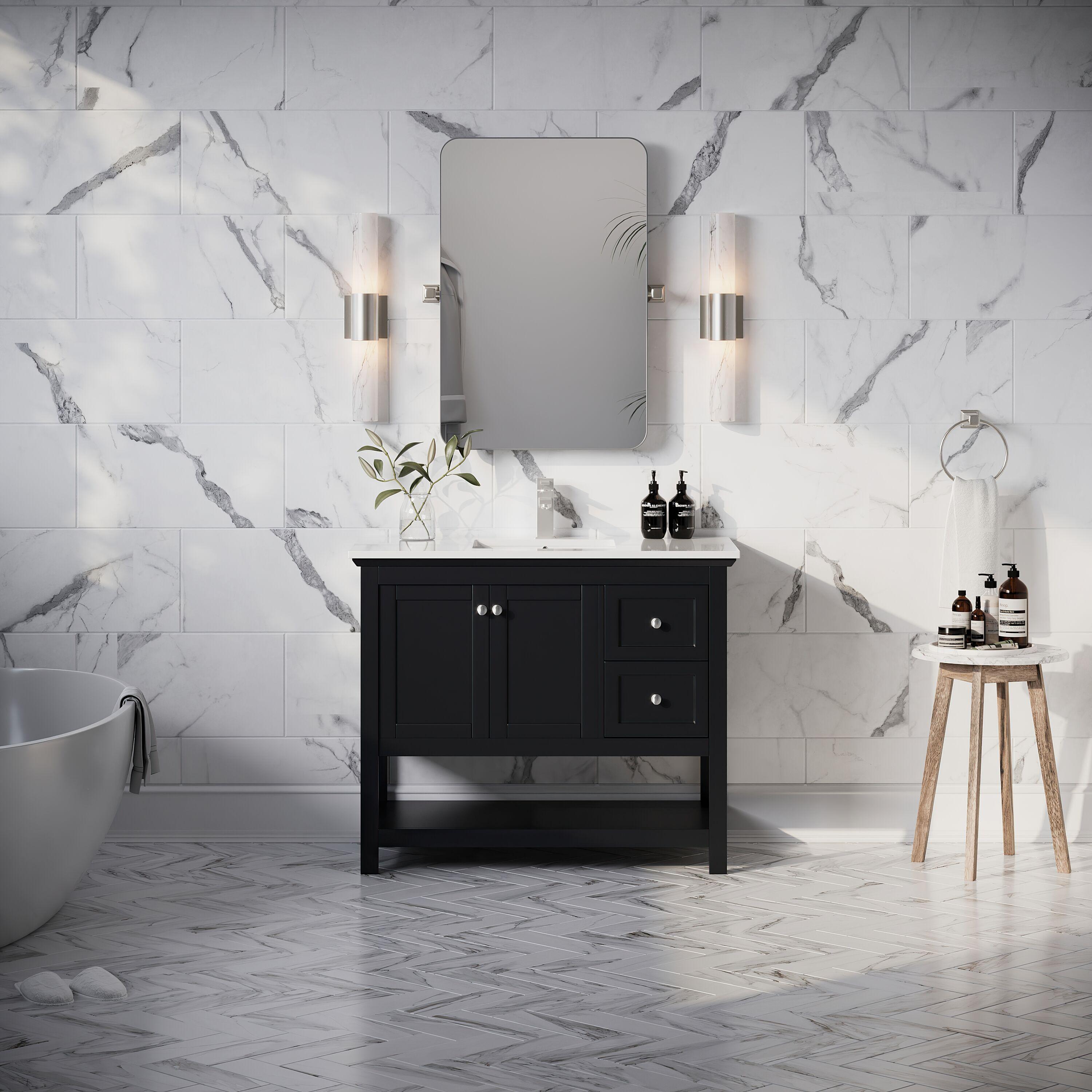 Fresca Manchester 42-in Black Undermount Single Sink Bathroom Vanity with White Quartz Top