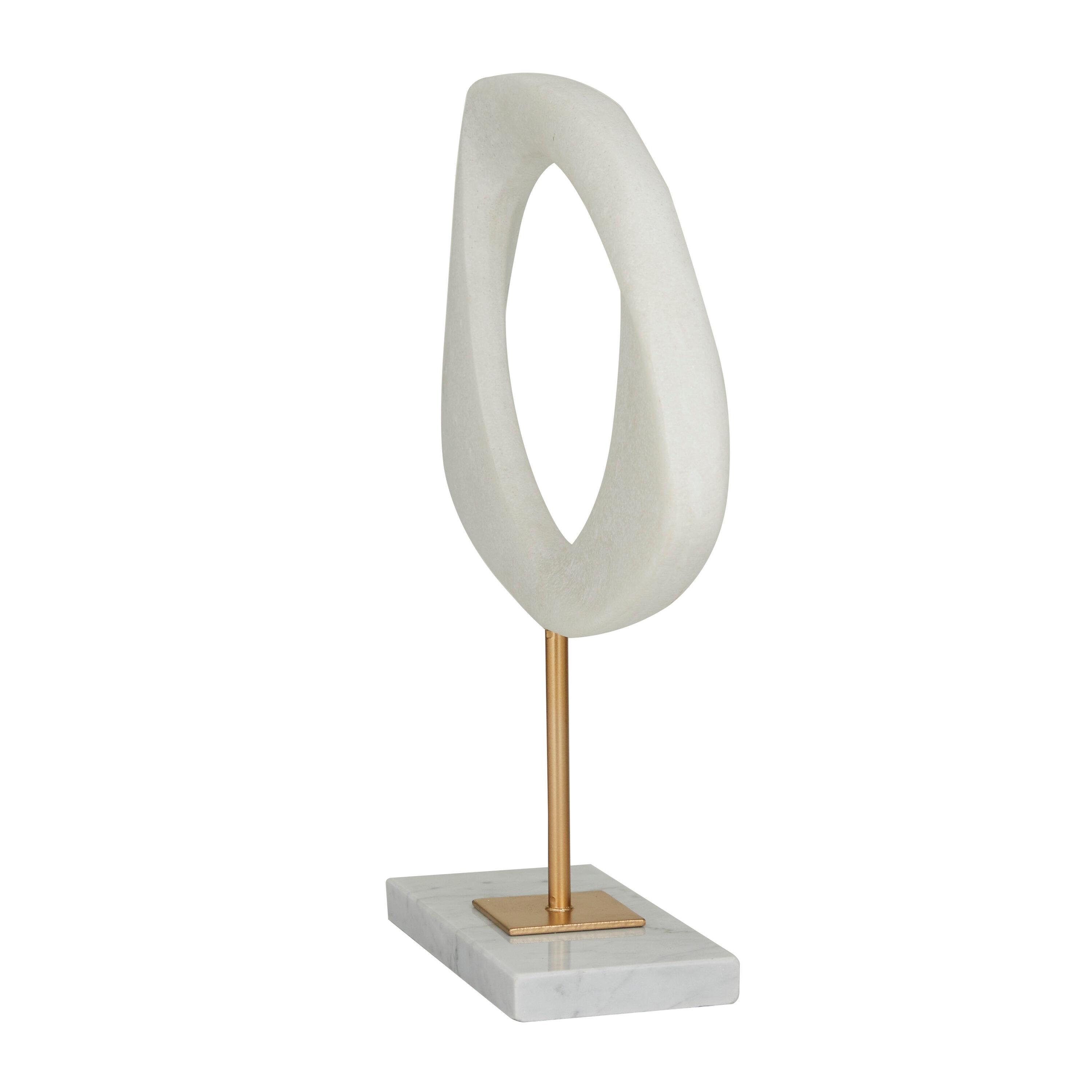 12" x 13" White Polystone Cut-Out Abstract Sculpture with Marble Stand, by DecMode