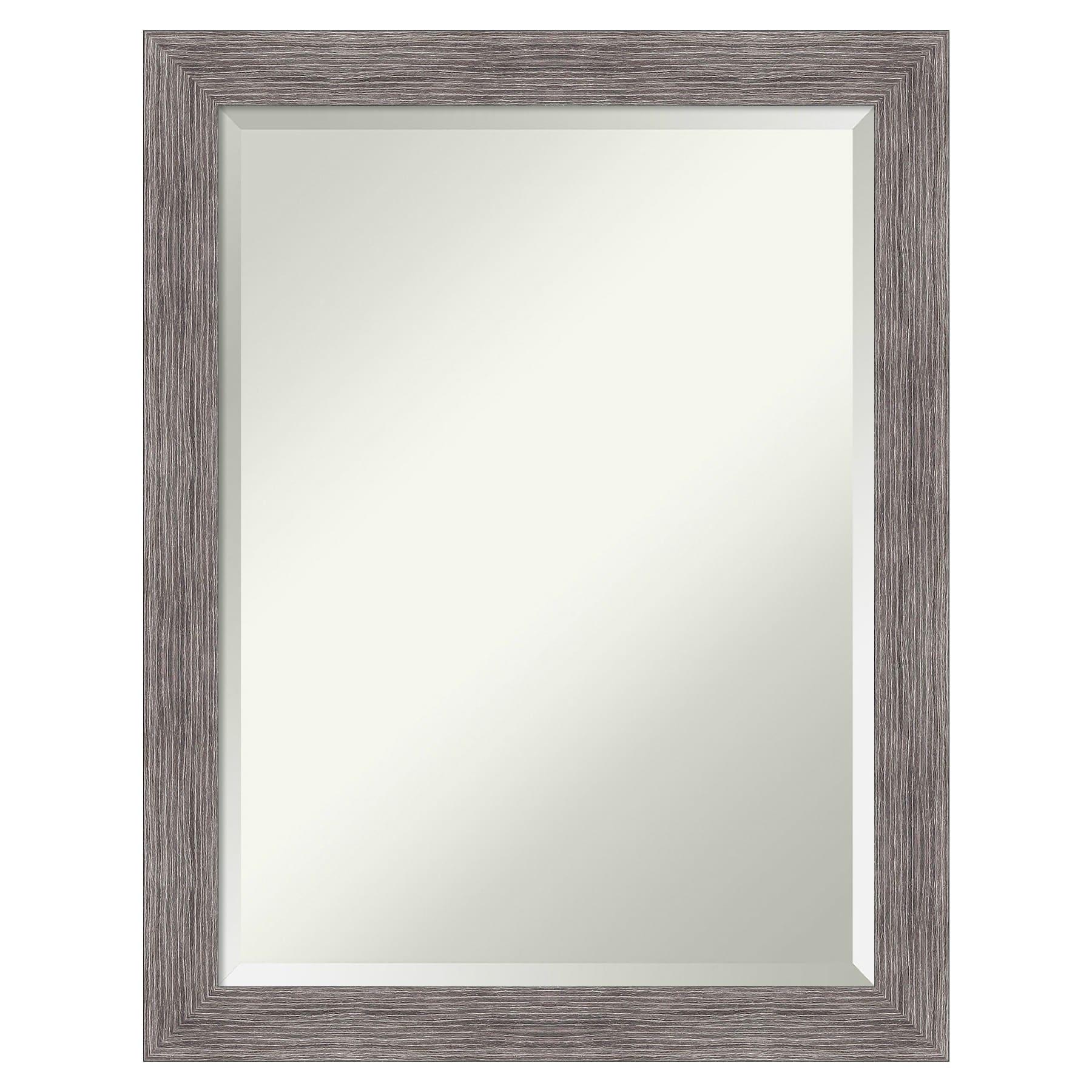 Amanti Art Beveled Bathroom Wall Mirror - Pinstripe Frame Pinstripe Plank Grey Narrow Outer Size: 21 x 27 in