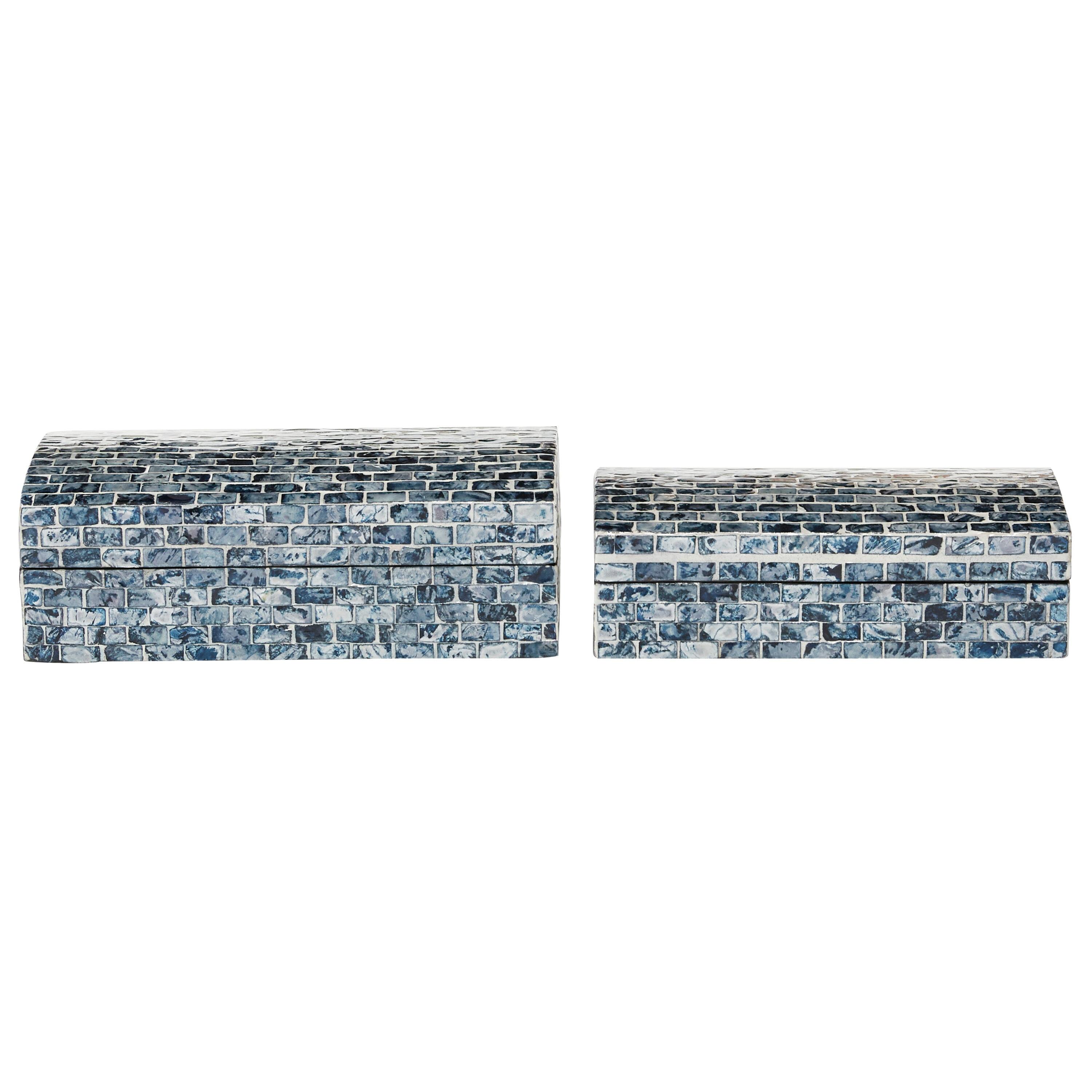 DecMode Handmade Blue Wood Decorative Box with Hinged Lid, 2 Count