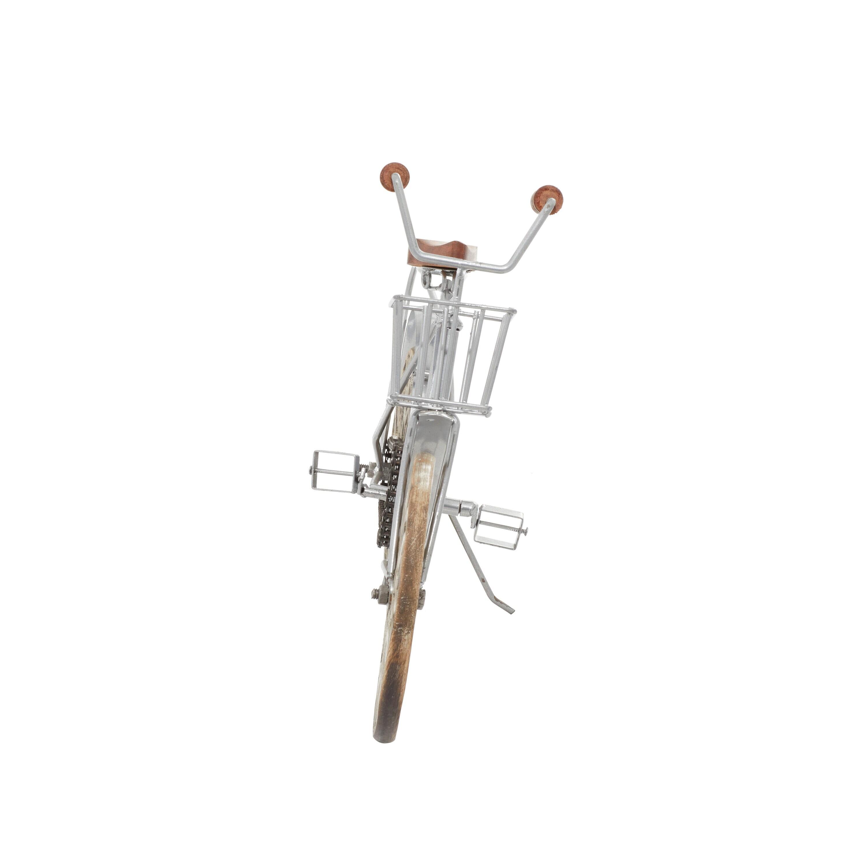 19" x 12" Brown Metal Bike Sculpture with Carved Wood Wheels, by DecMode