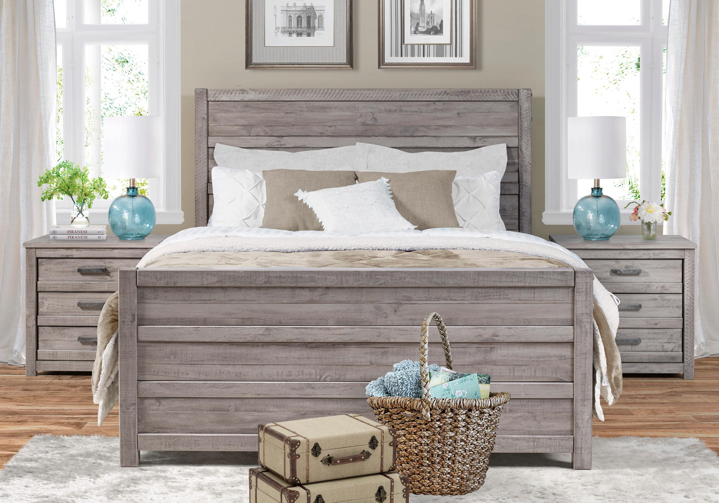 Camaflexi Carmel Solid Wood Platform Bed Frame with Headboard, King, Antique Grey