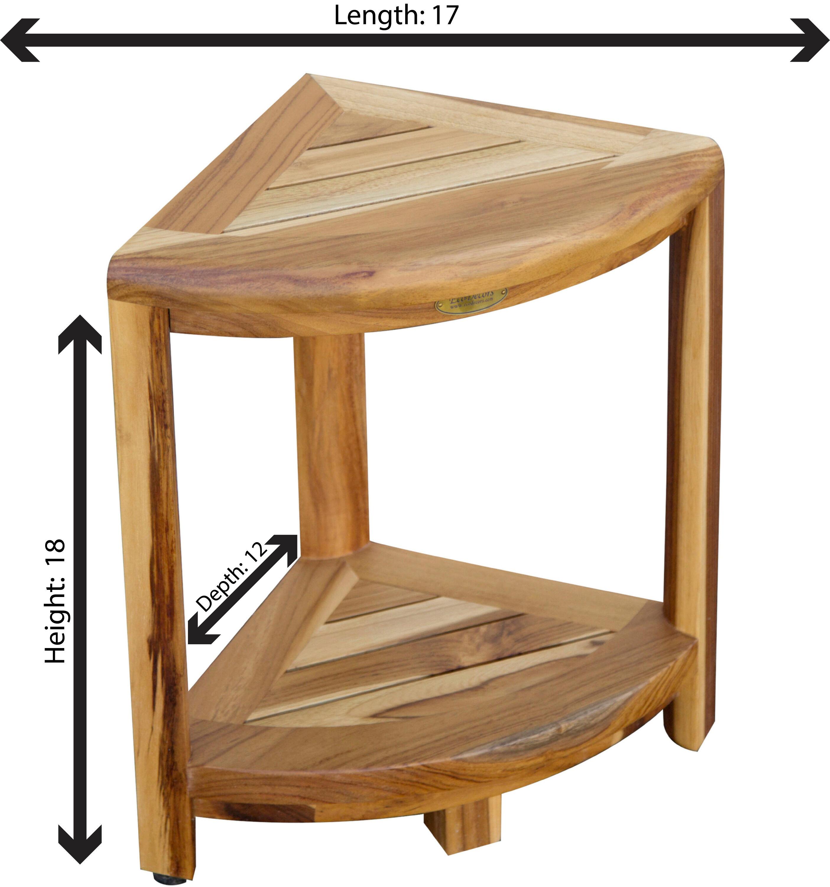 12" SnazzyCorner ED980 Wide Teak Shower Bench with Shelf - EcoDecors